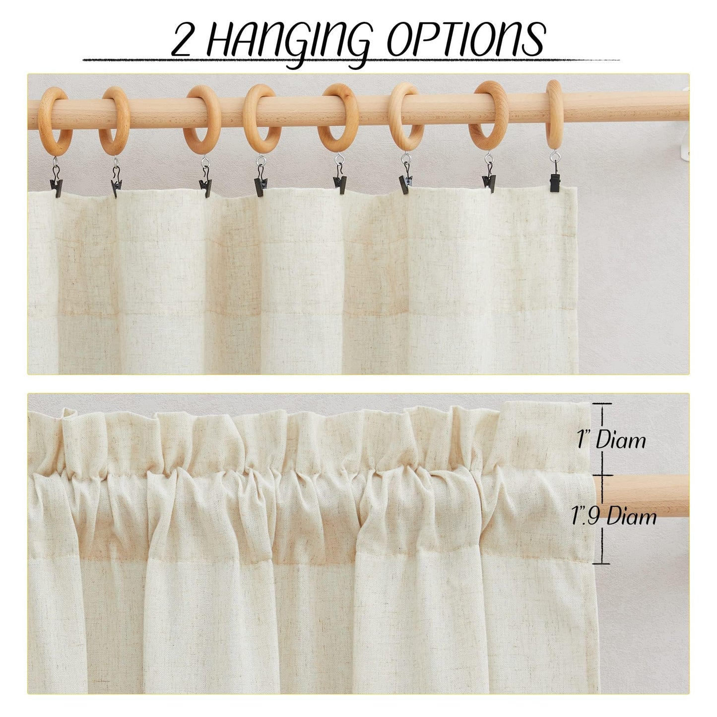 NICETOWN Linen Curtains 52x108" 2 Panels