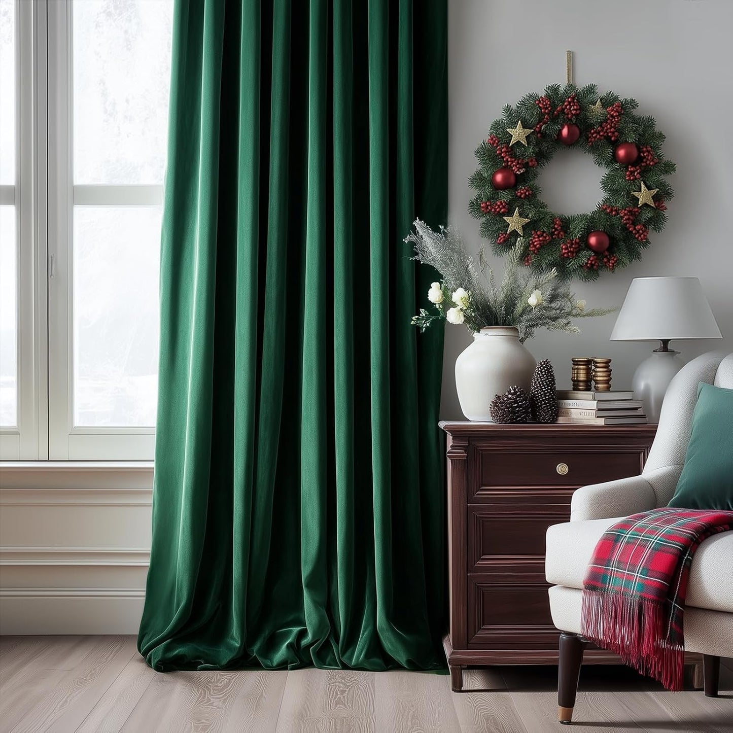 Cream Velvet Blackout Curtains 108", Set of 2