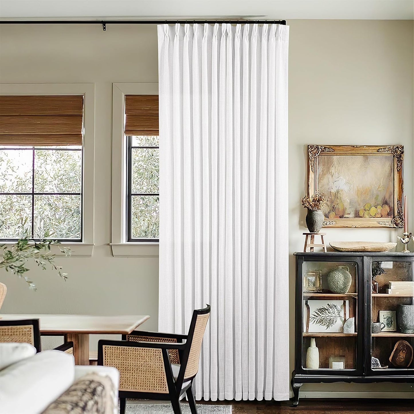 Pinch Pleated Linen Curtains 108" Beige, 2 Panels