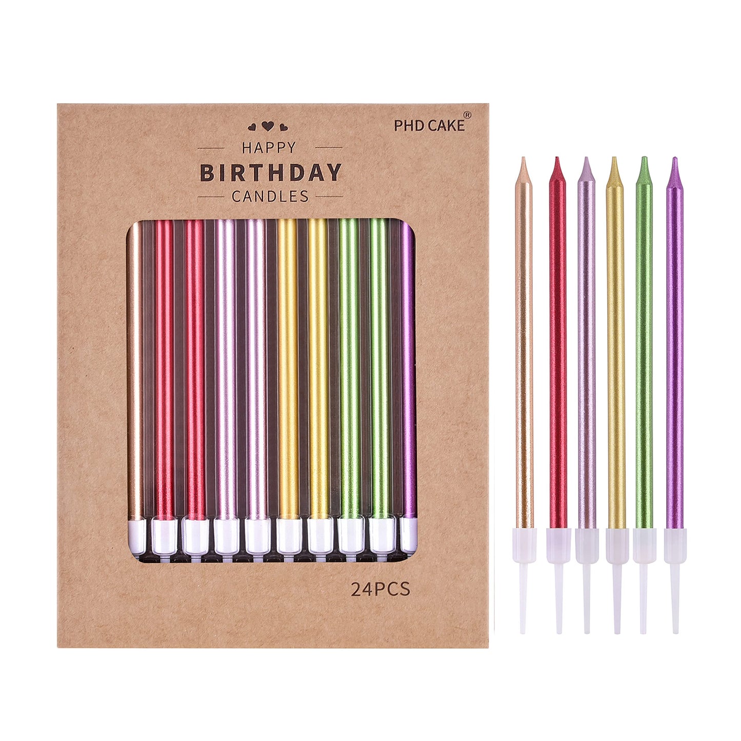 PHD CAKE Gold Long Thin Metallic Birthday Candles