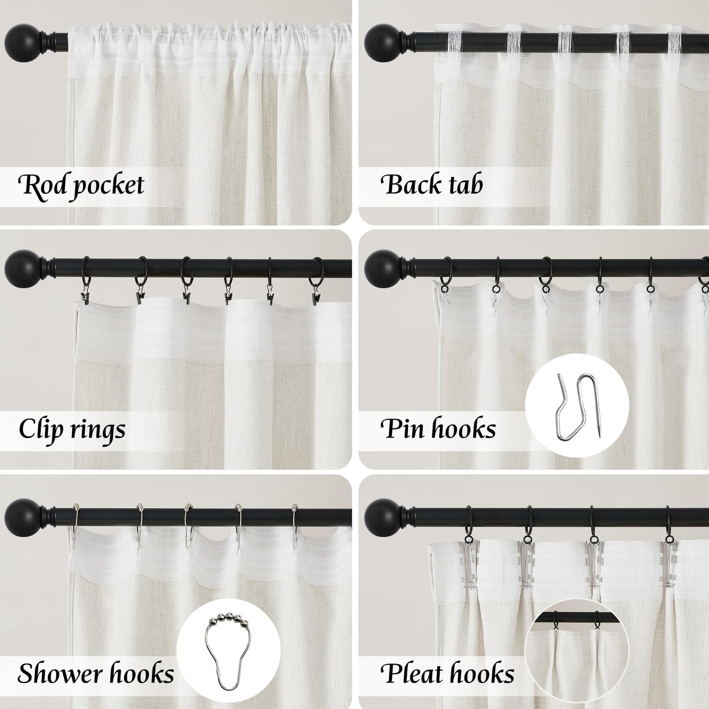 NICETOWN Linen Curtains 52x108" 2 Panels