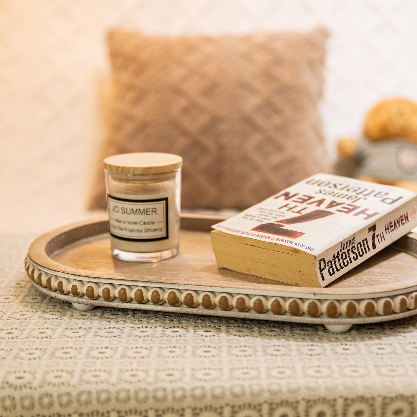 HPC Decor Round White Wood Tray, 12"
