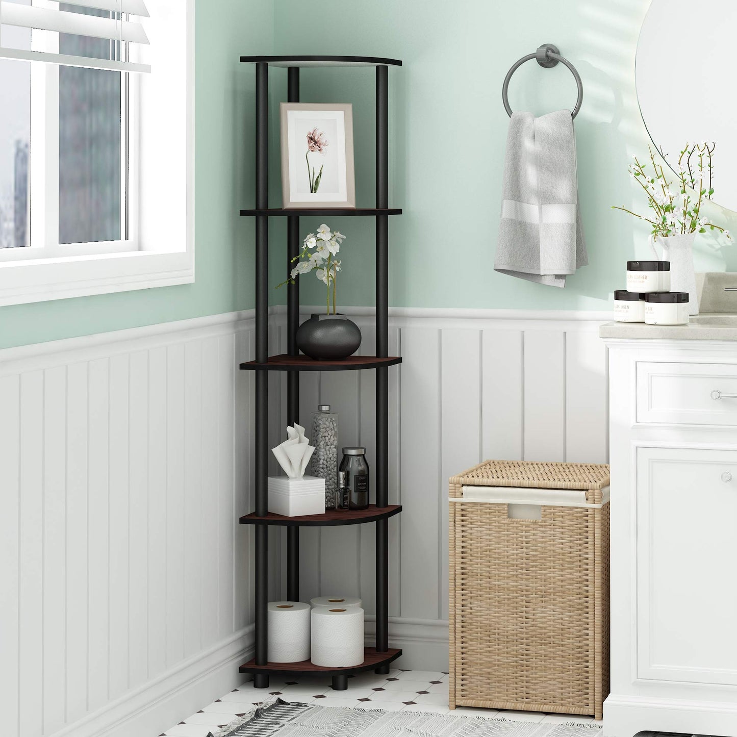 Furinno 5-Tier Corner Shelf, Espresso/Black