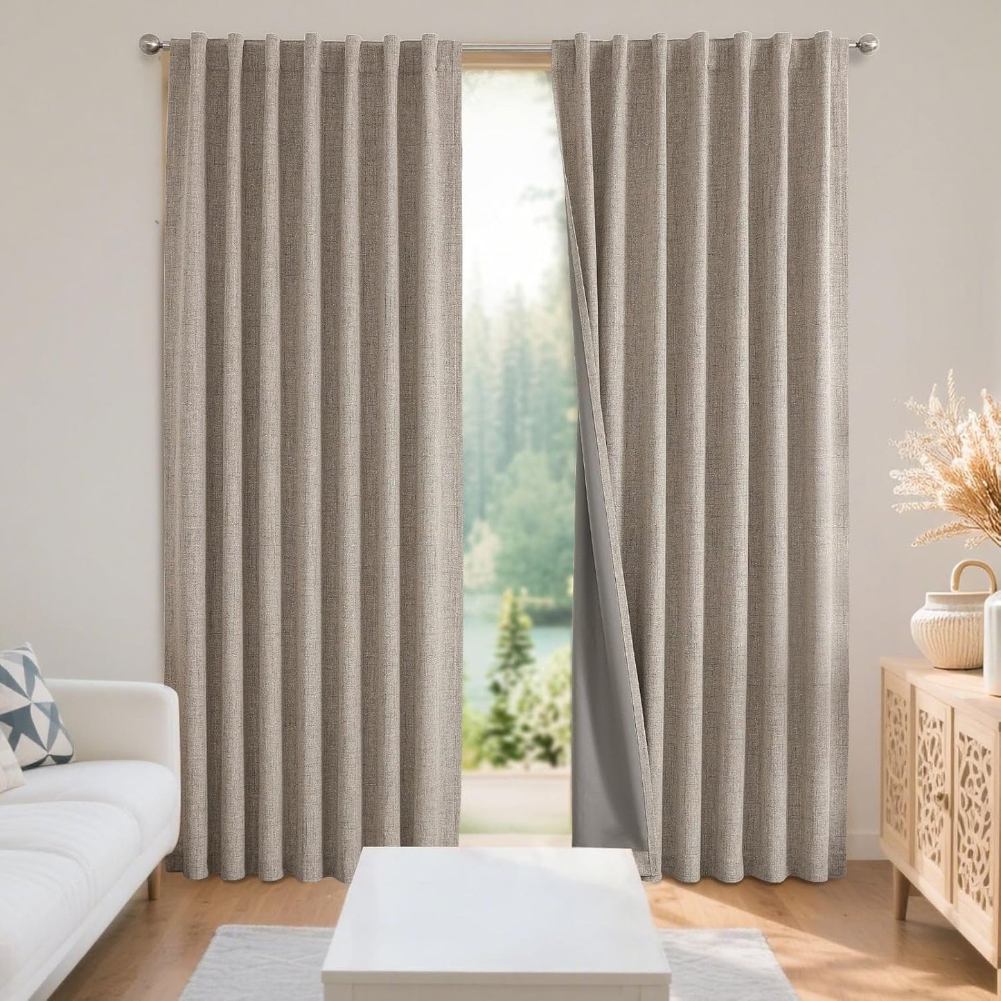 Joydeco Blackout Linen Curtains 84" 2 Panels