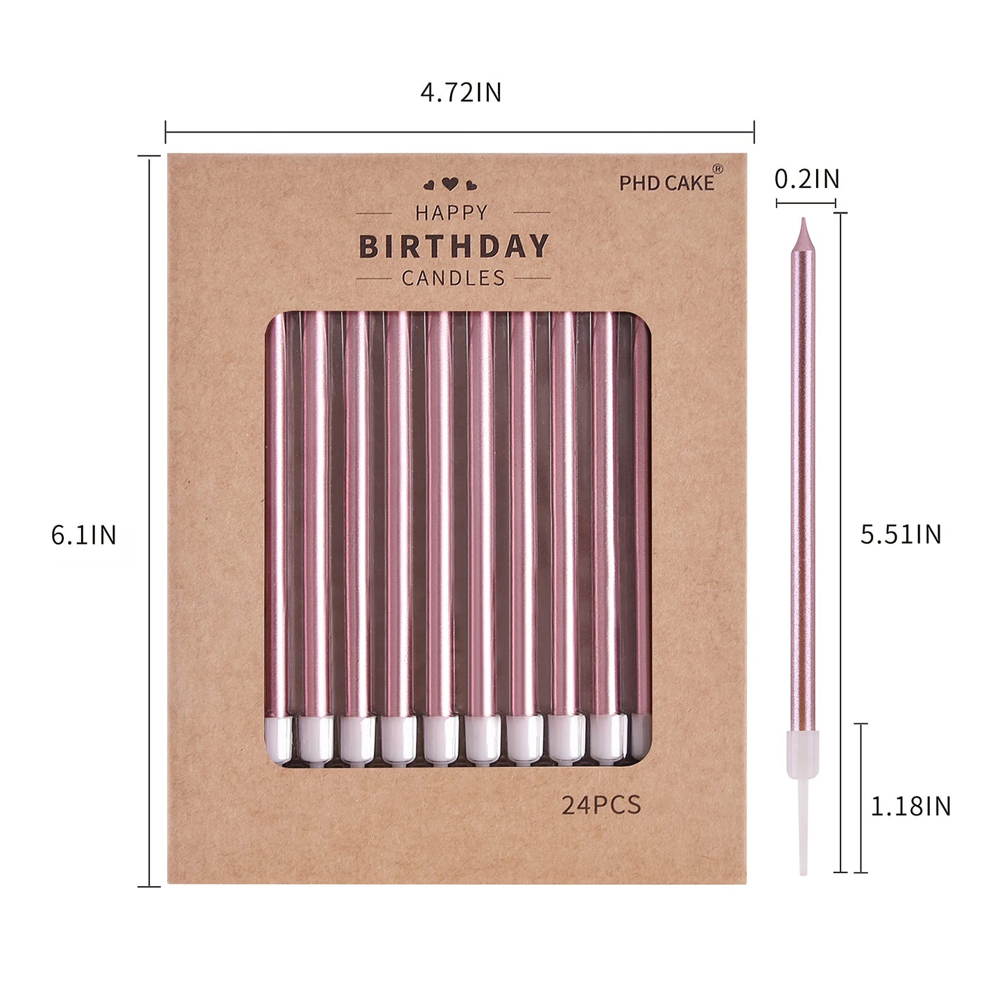 PHD CAKE Gold Long Thin Metallic Birthday Candles