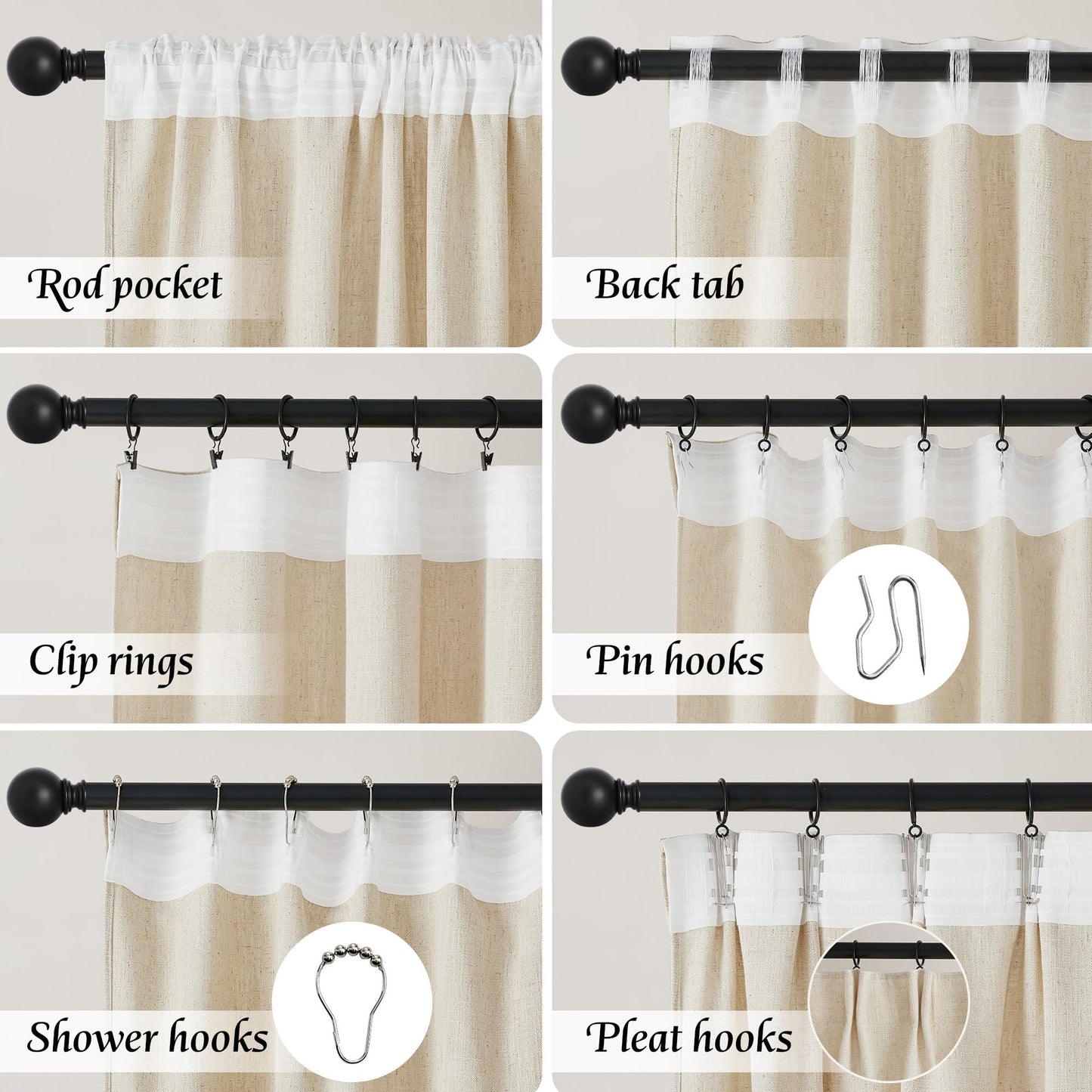 NICETOWN Linen Curtains 52x108" 2 Panels