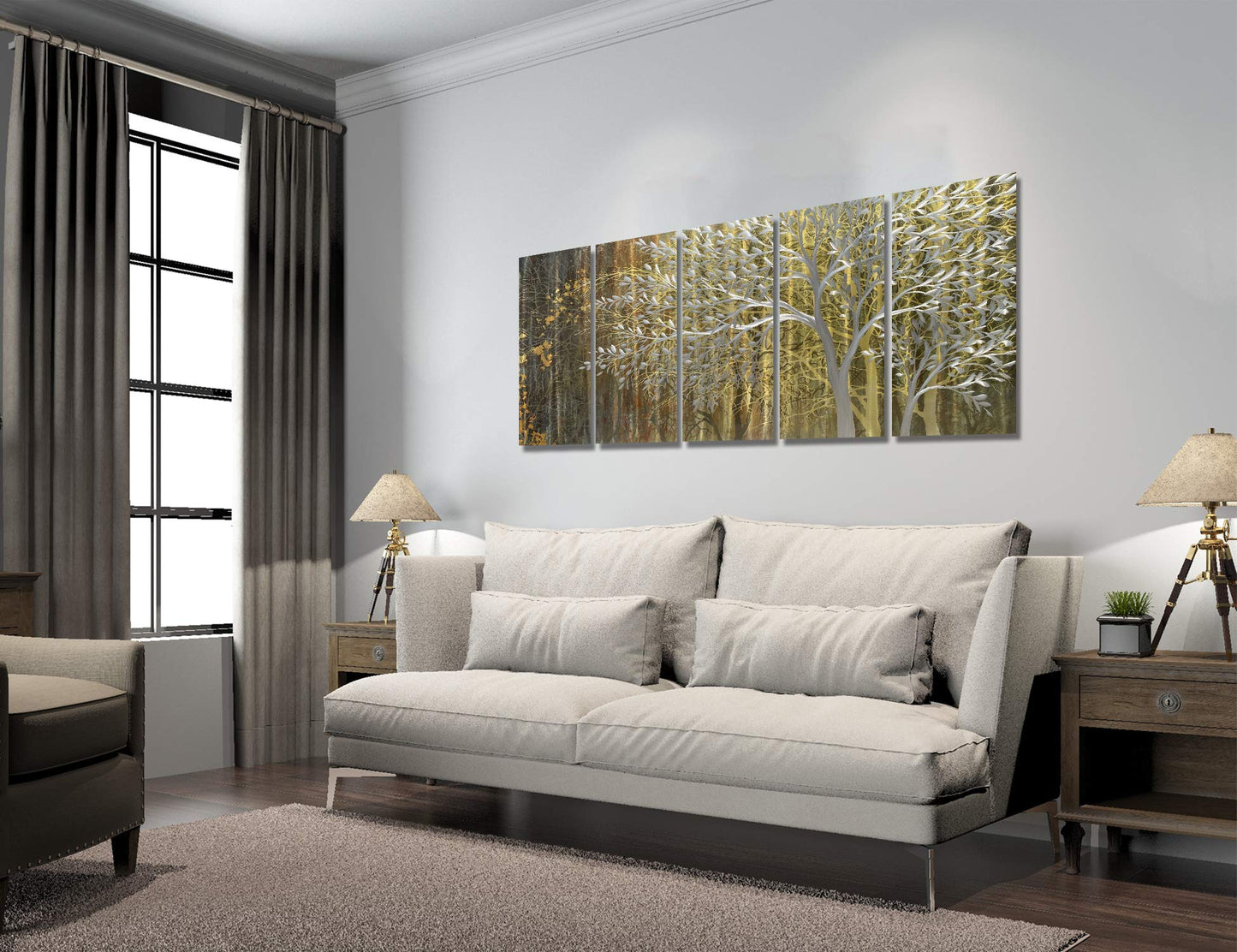 BATRENDY ARTS Silver Tree Wall Art