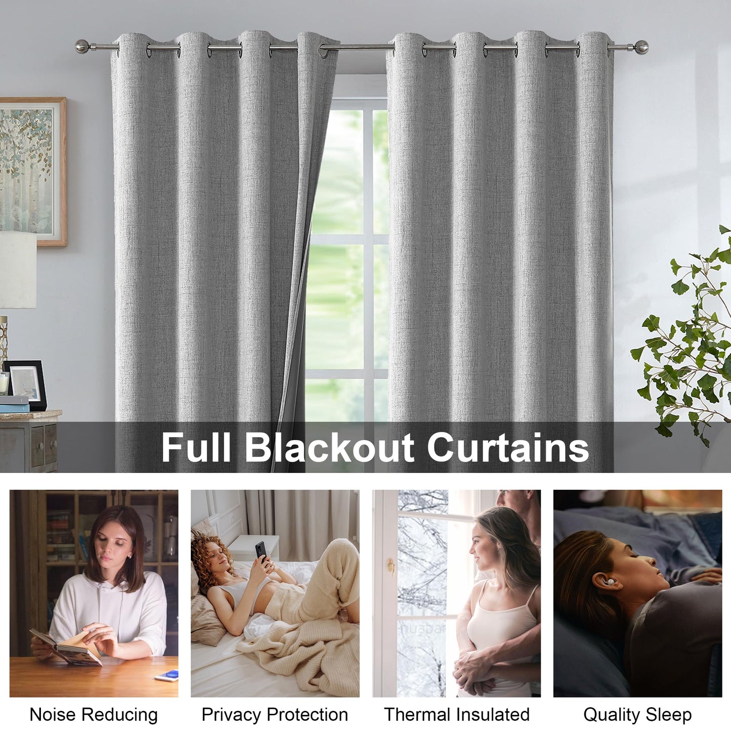 Urban Lotus Blackout Curtains 52x84" Beige, 2 Panels
