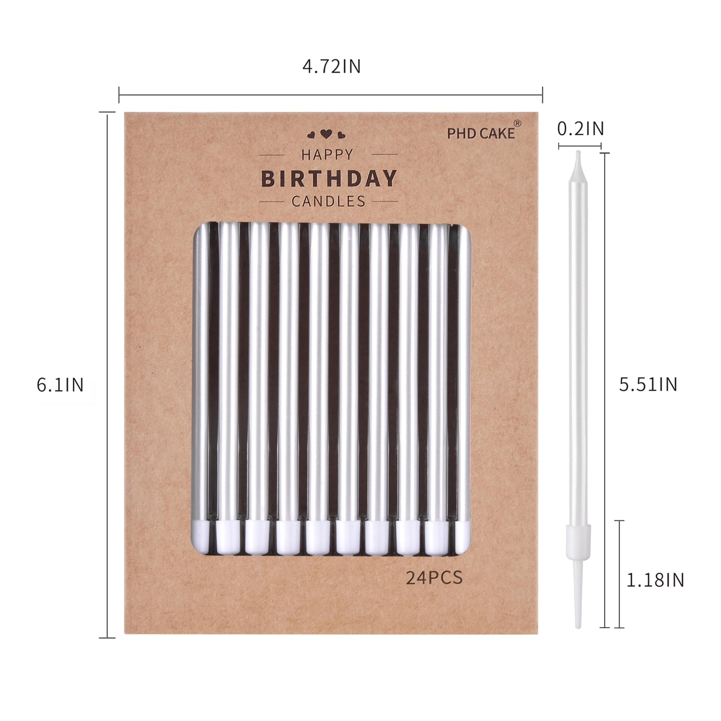 PHD CAKE Gold Long Thin Metallic Birthday Candles
