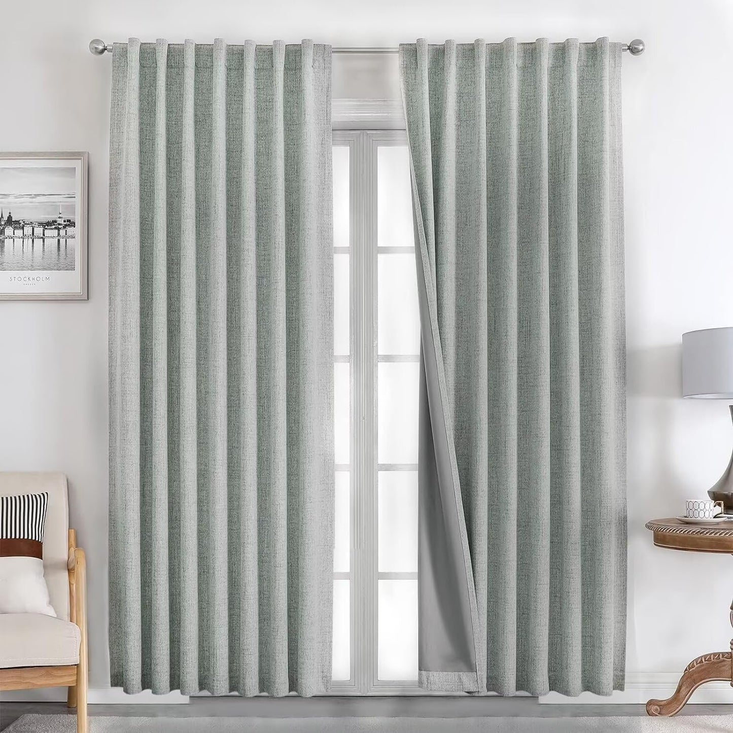 Joydeco Blackout Linen Curtains 84" 2 Panels