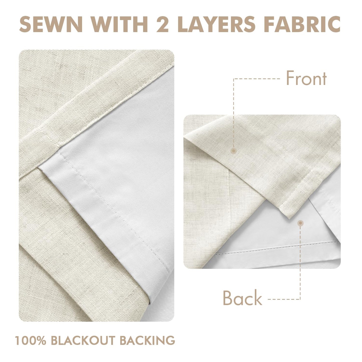 MIULEE Blackout Linen Curtains 96" 2 Panels