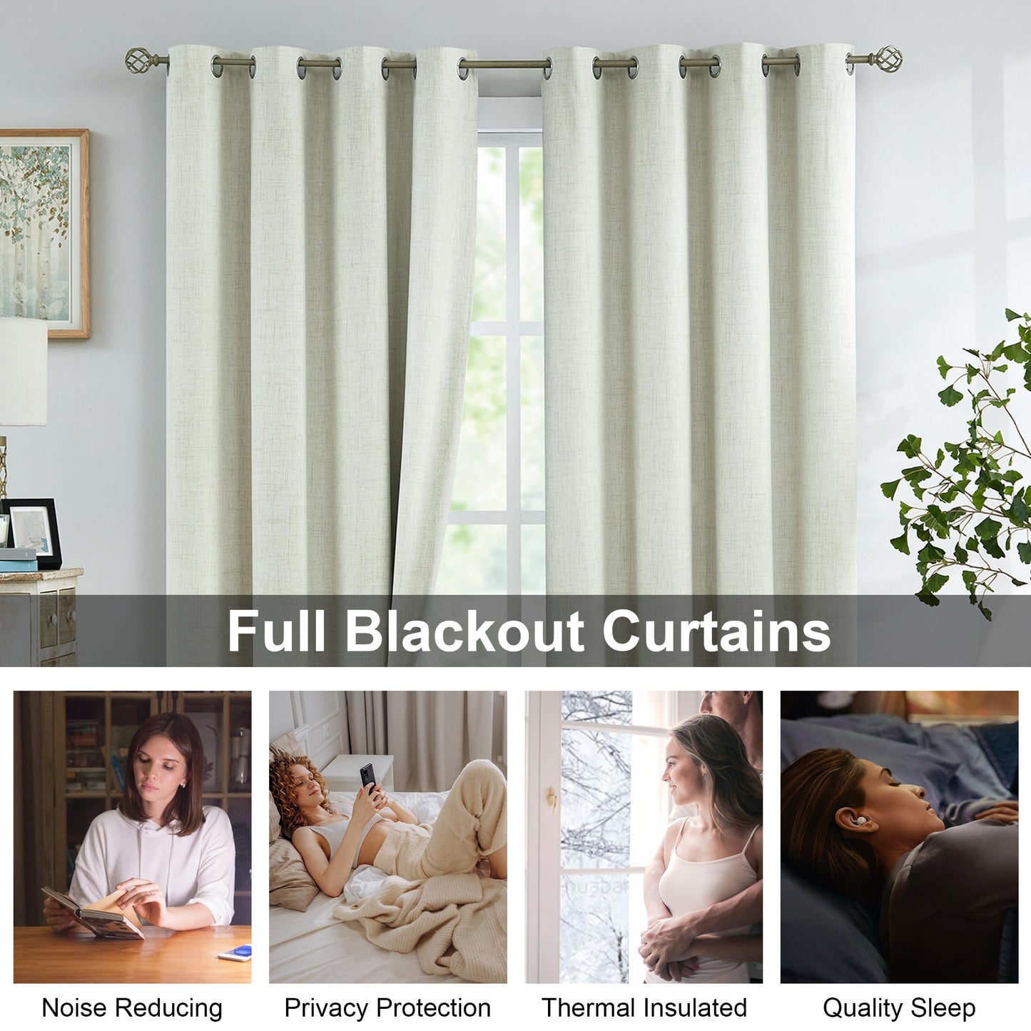 Urban Lotus Blackout Curtains 52x84" Beige, 2 Panels