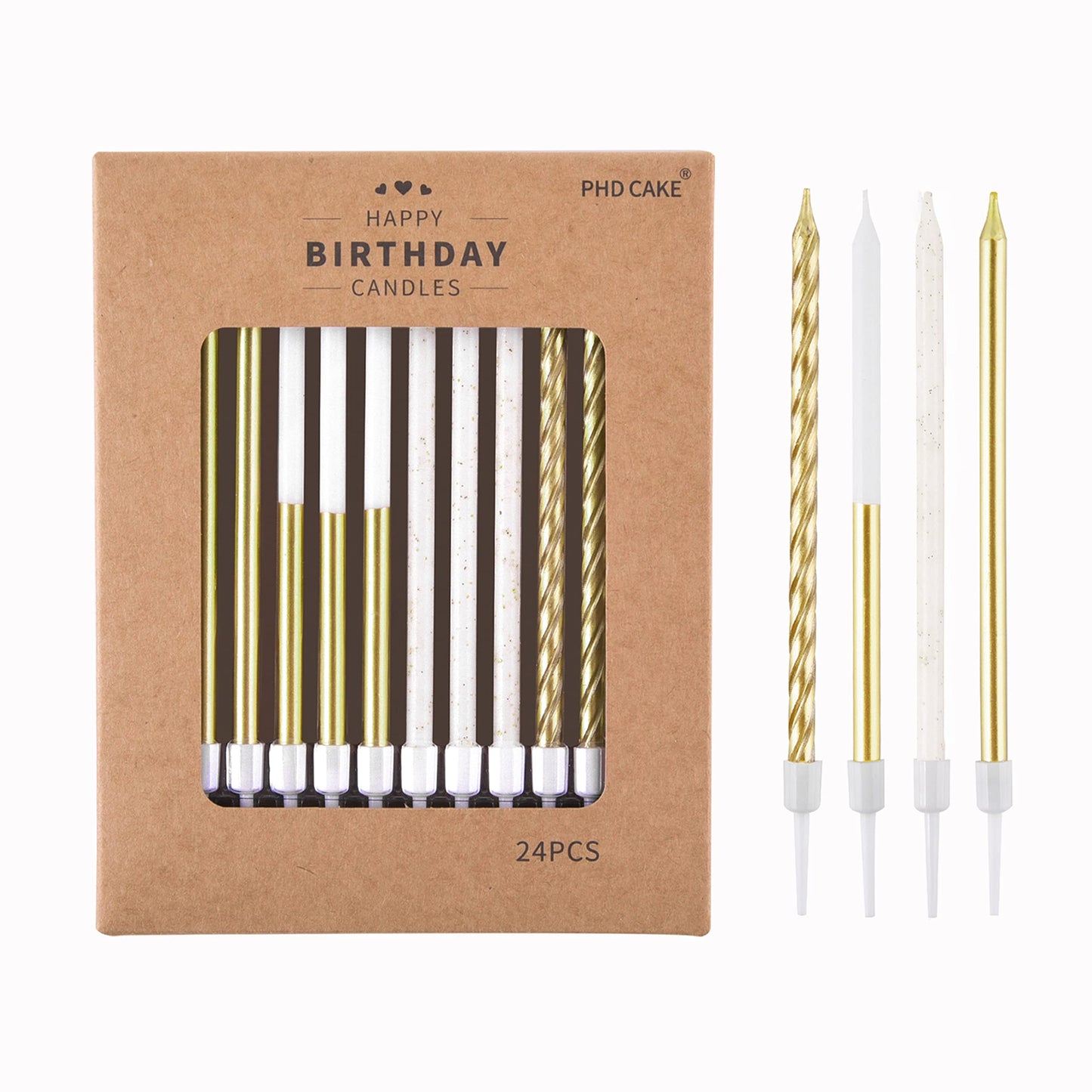 PHD CAKE Gold Long Thin Metallic Birthday Candles