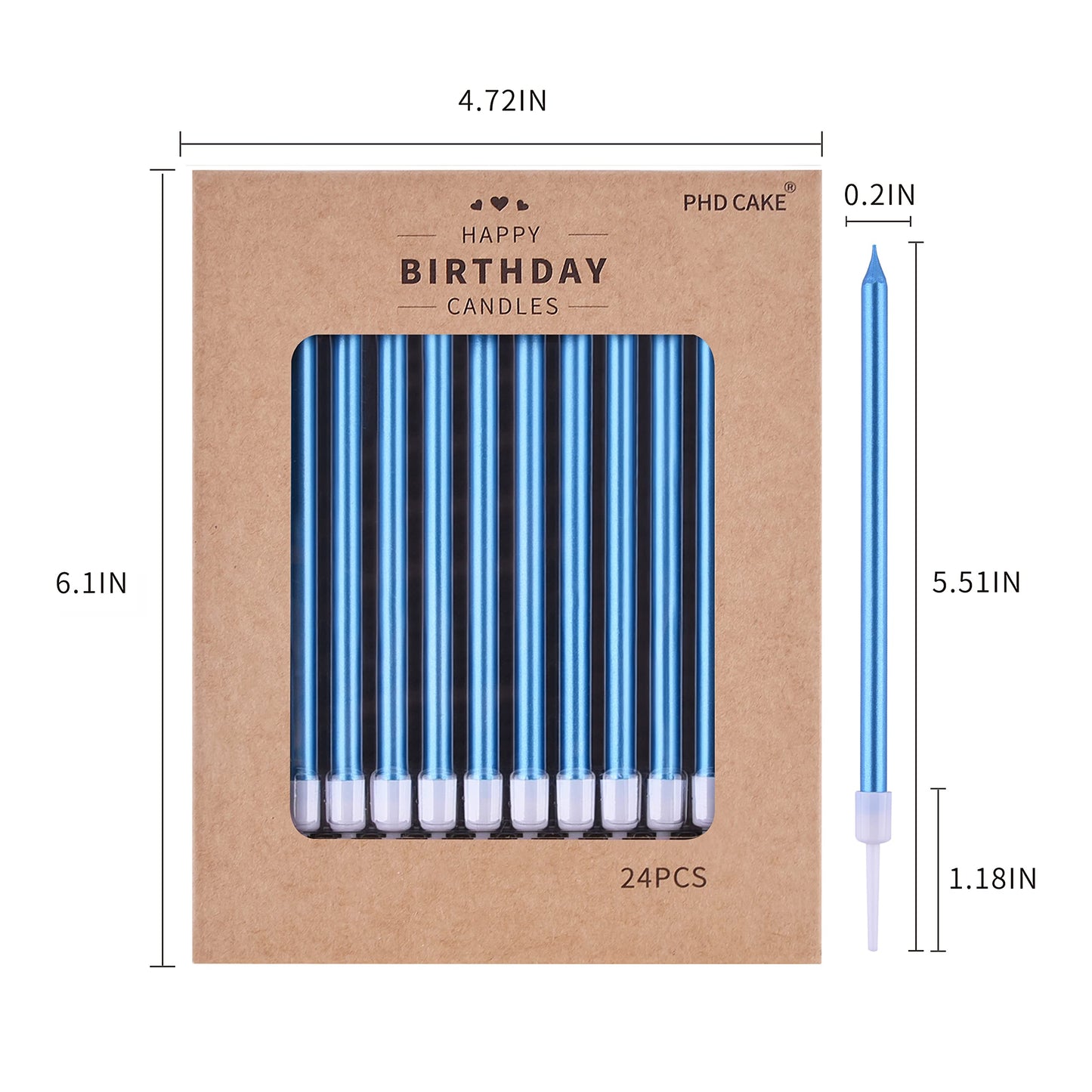 PHD CAKE Gold Long Thin Metallic Birthday Candles