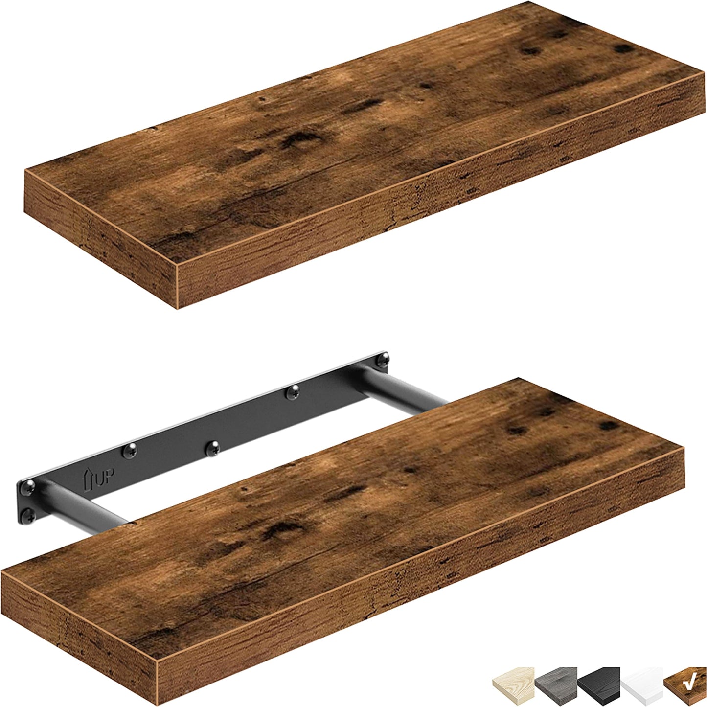 QEEIG Floating Shelves, 3pcs, Rustic Brown