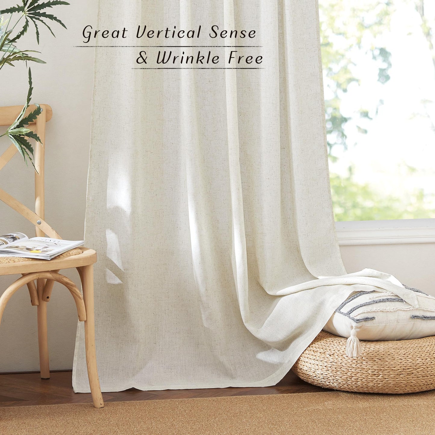 NICETOWN Linen Curtains 52x108" 2 Panels