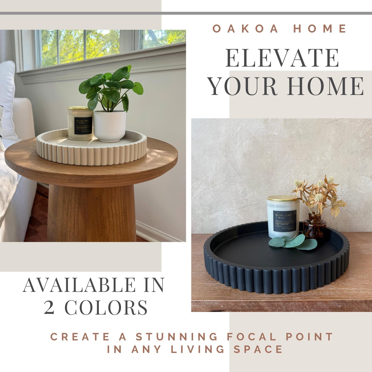 OAKOA Round Concrete Decorative Tray