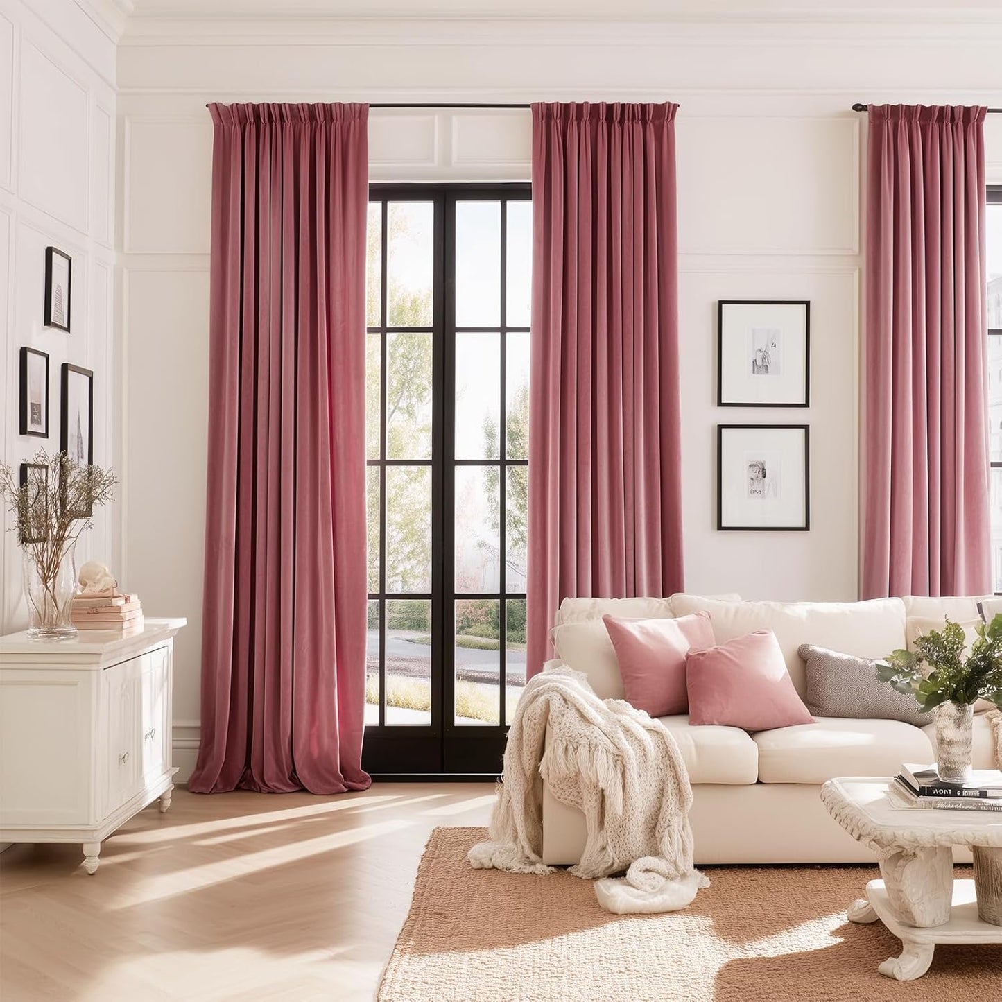 Cream Velvet Blackout Curtains 108", Set of 2