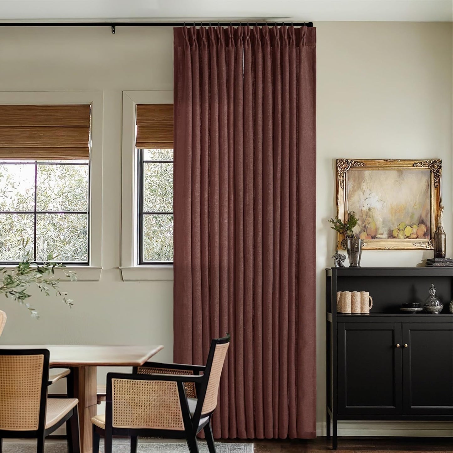 Pinch Pleated Linen Curtains 108" Beige, 2 Panels