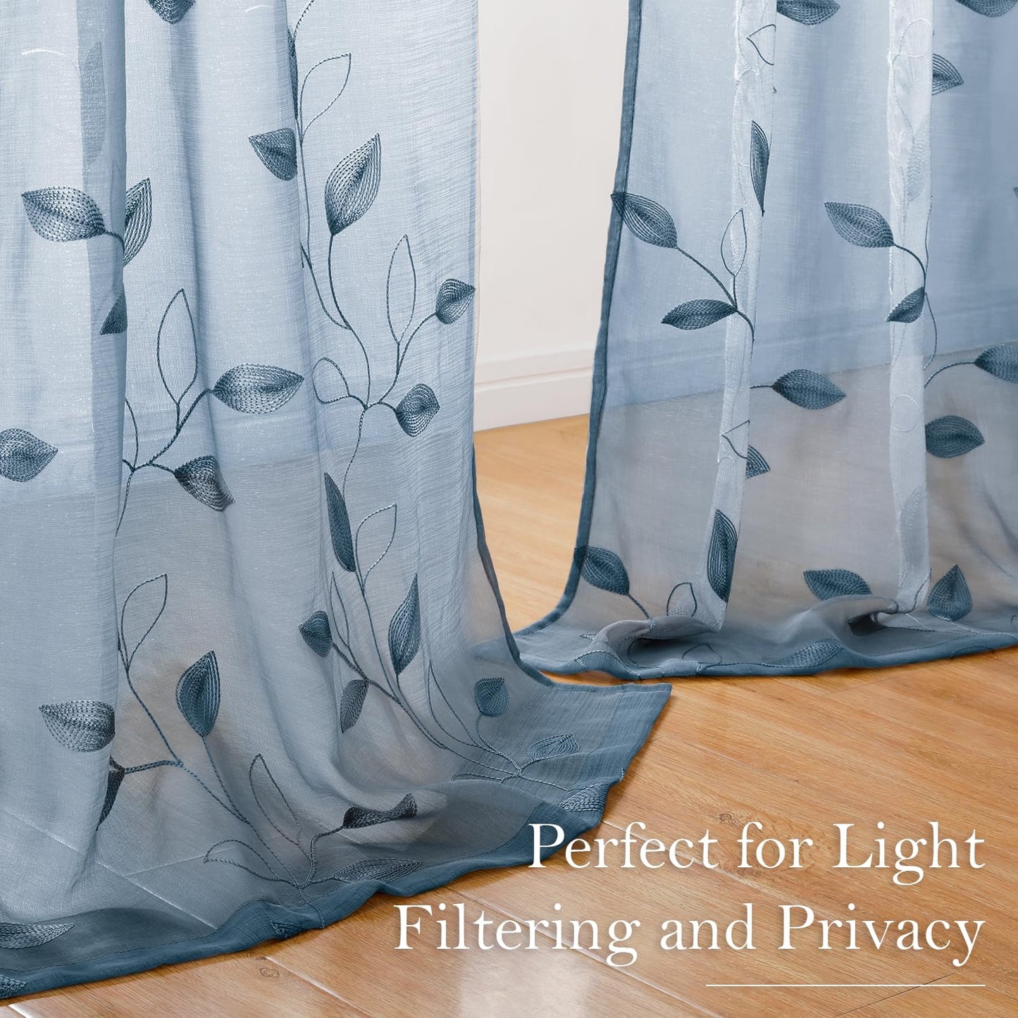 HOMEIDEAS Sheer Curtains 52x63" Green, 2 Panels