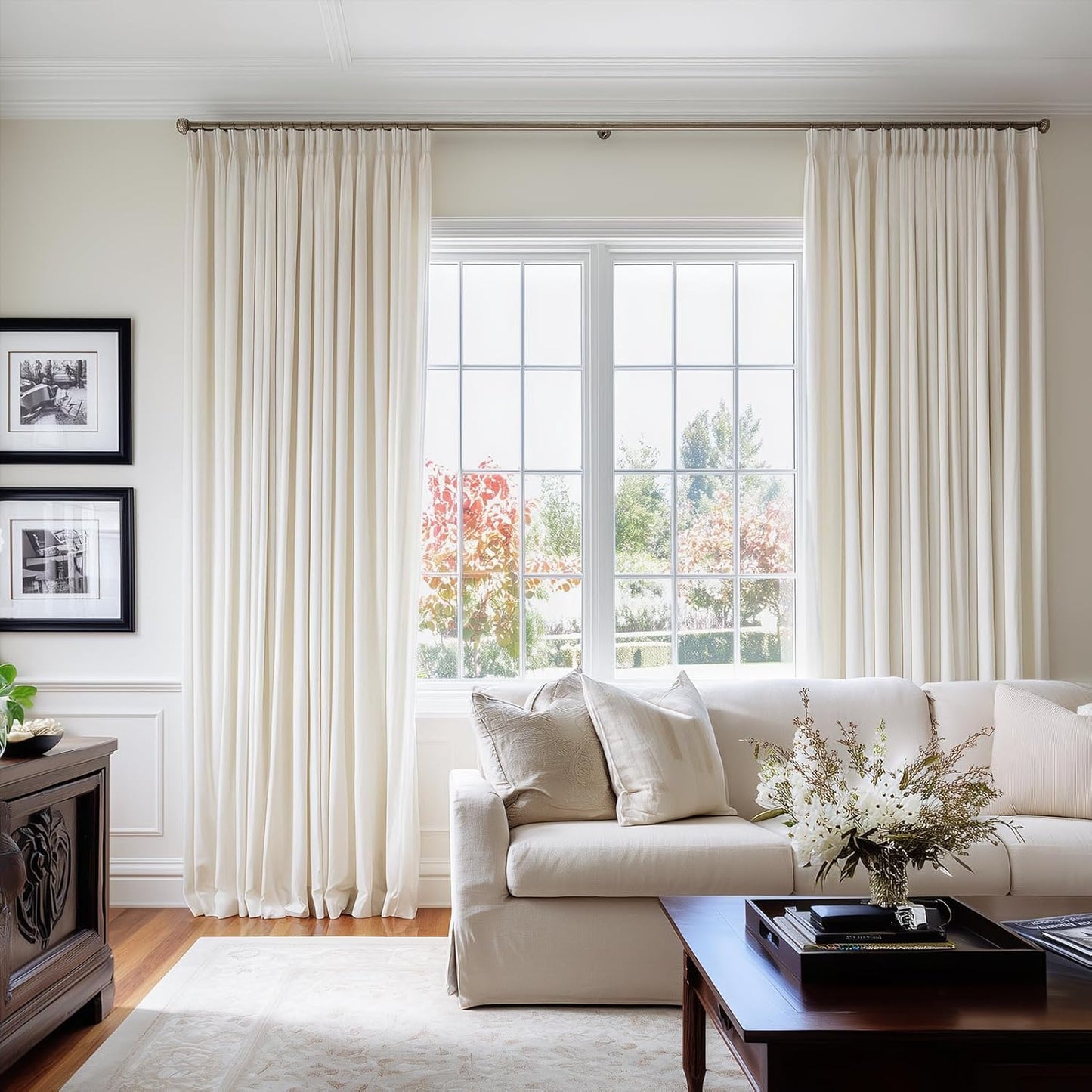 Cream Velvet Blackout Curtains 108", Set of 2