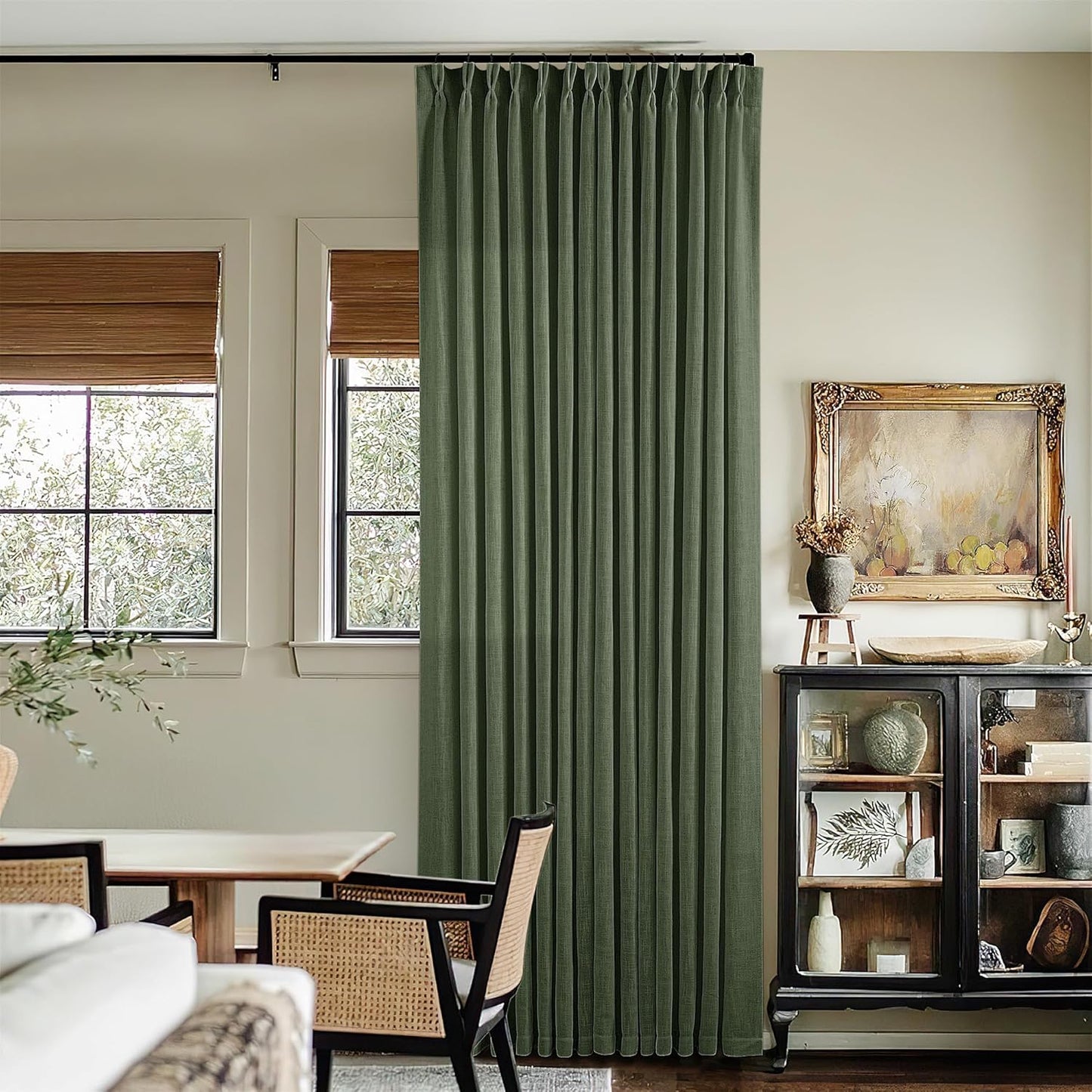 Pinch Pleated Linen Curtains 108" Beige, 2 Panels