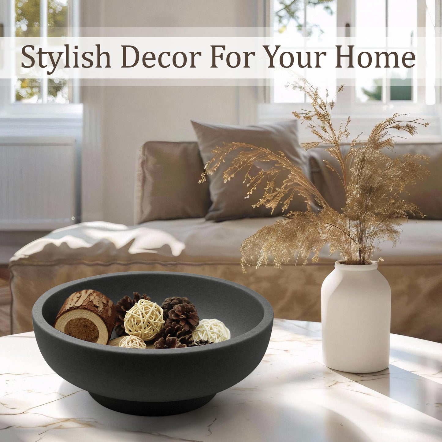 Large Resin Decorative Bowl, Sand Beige