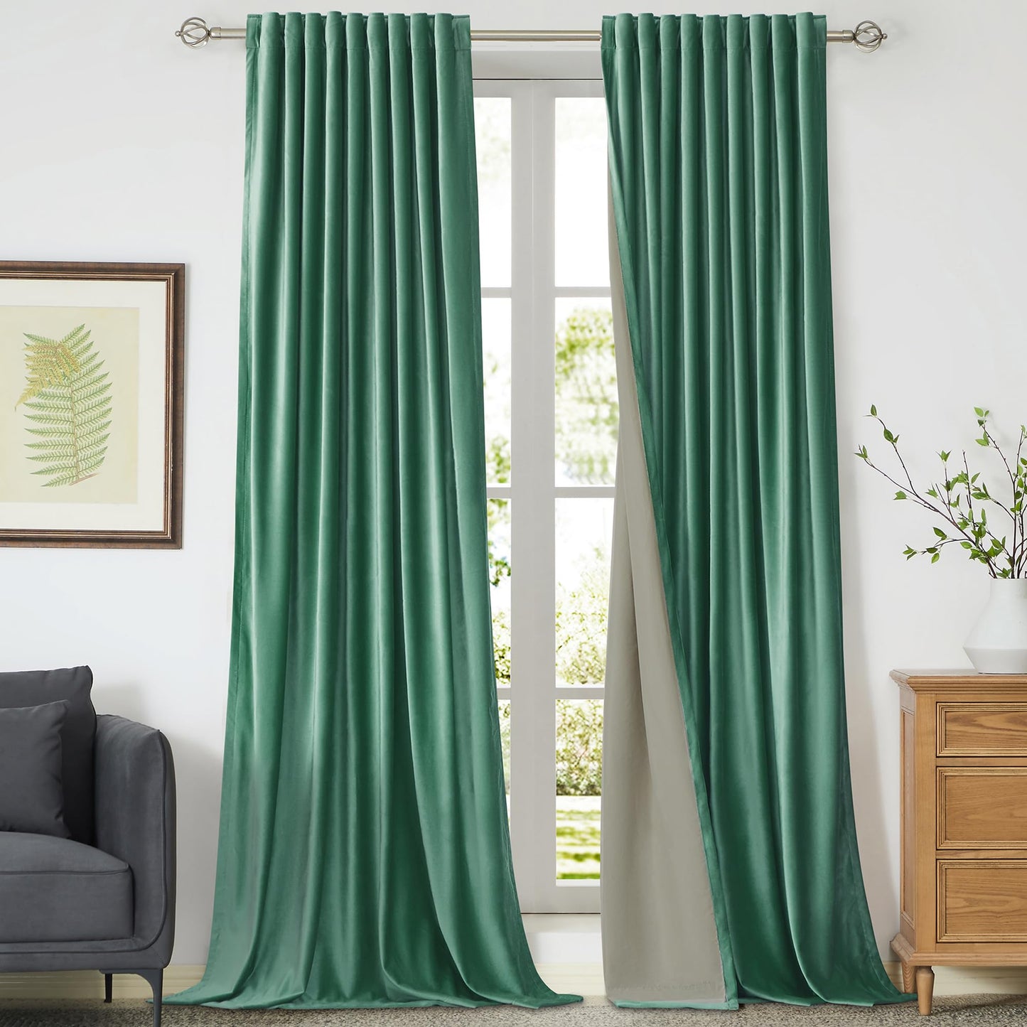 100% Blackout Ivory Off White Velvet Curtains