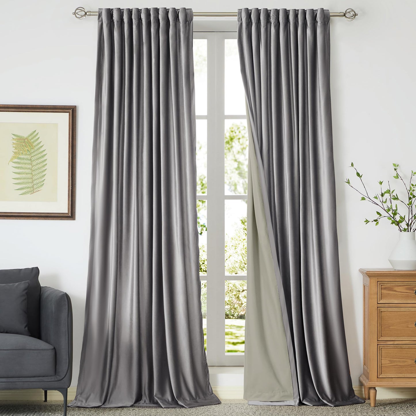 100% Blackout Ivory Off White Velvet Curtains