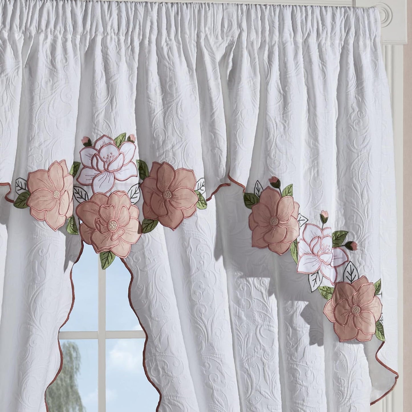 Lovington Floral Curtains 84" Pink & White Set