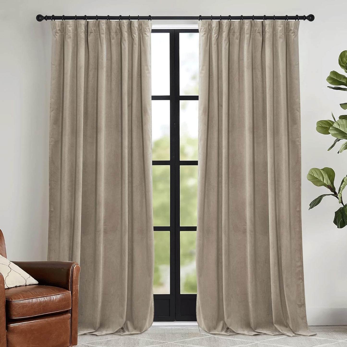 RYB HOME Velvet Curtains 52x108" Green, 2 Panels