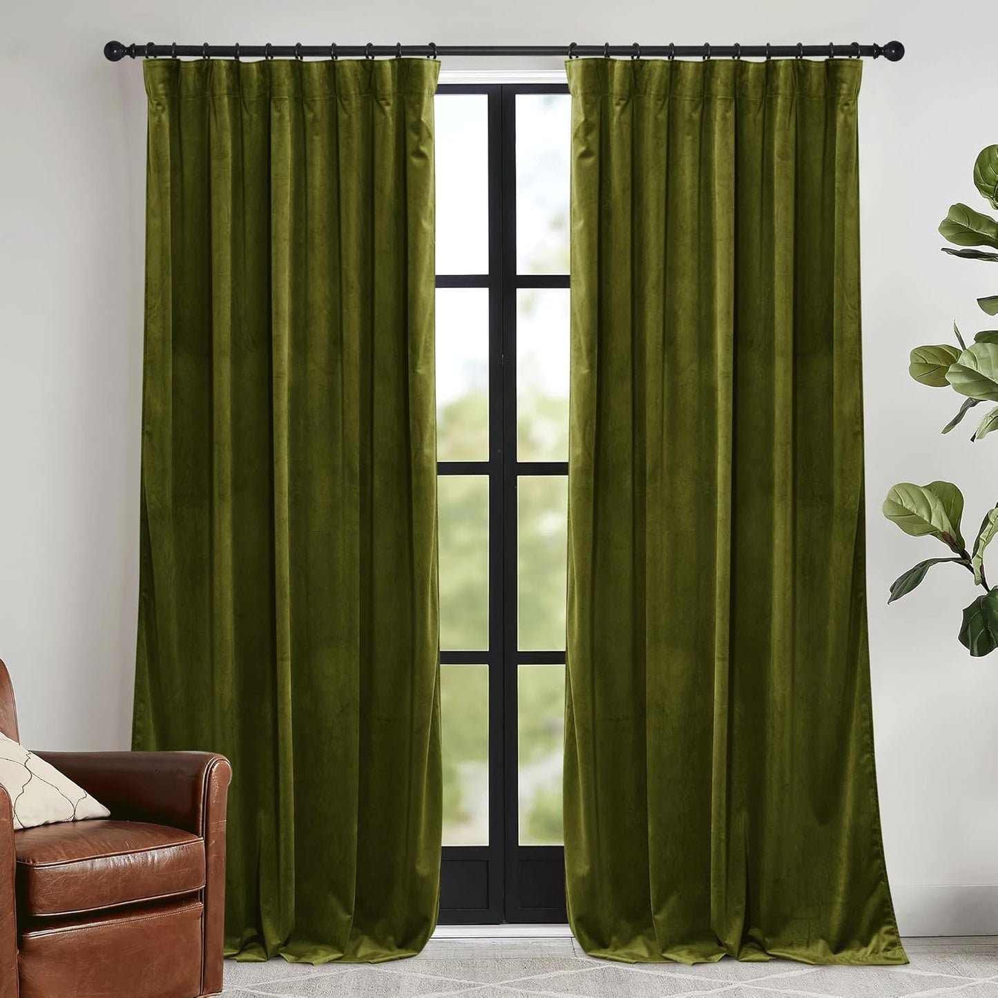 RYB HOME Velvet Curtains 52x108" Green, 2 Panels