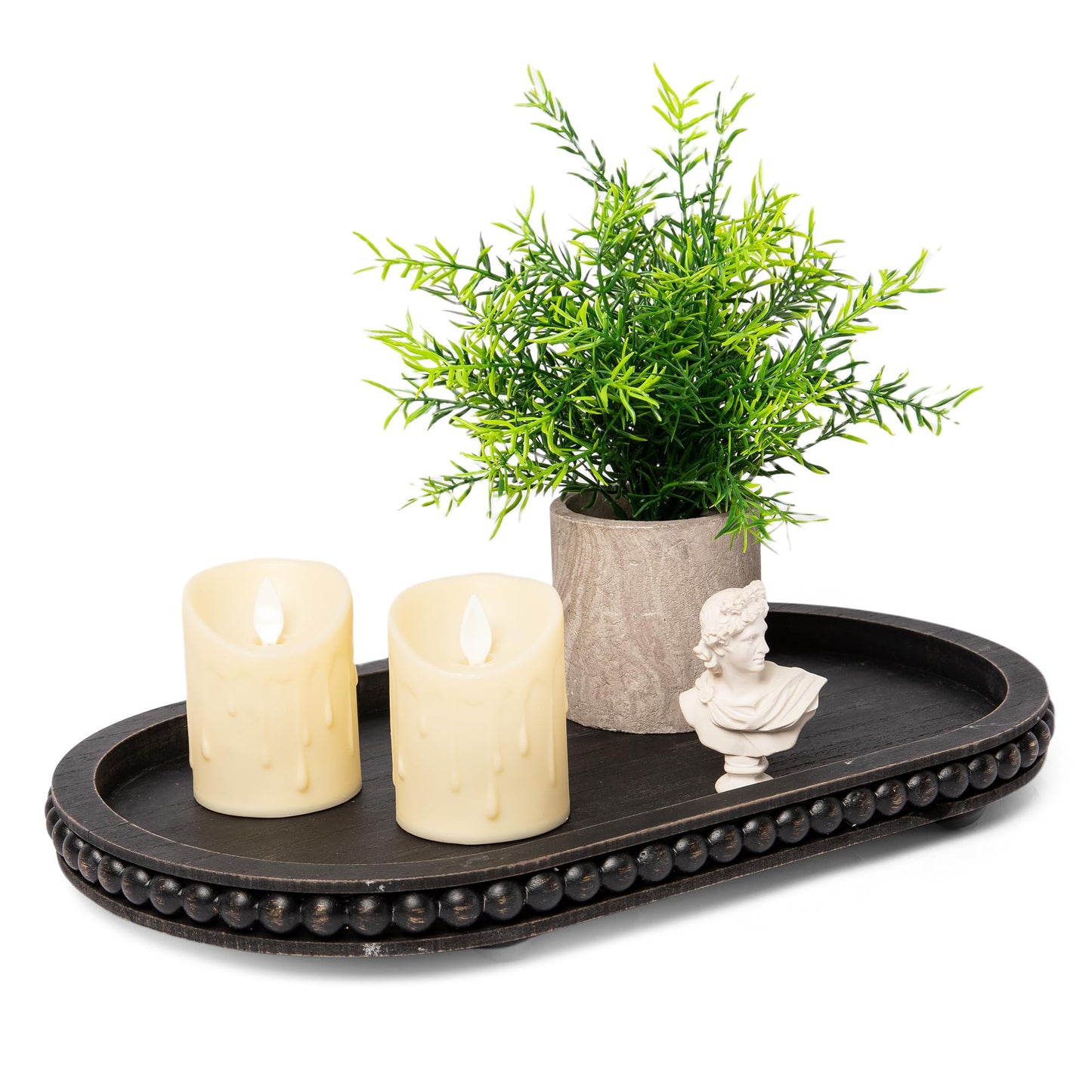 HPC Decor Round White Wood Tray, 12"