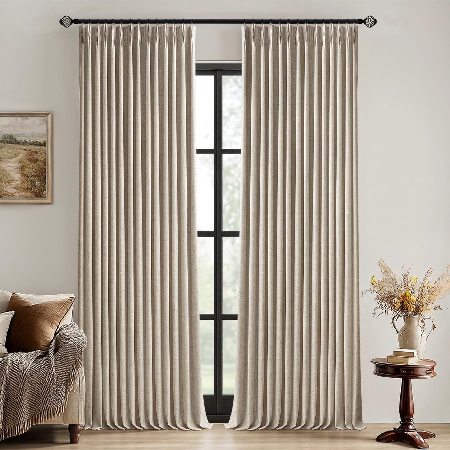 MIULEE Blackout Linen Curtains 96" 2 Panels