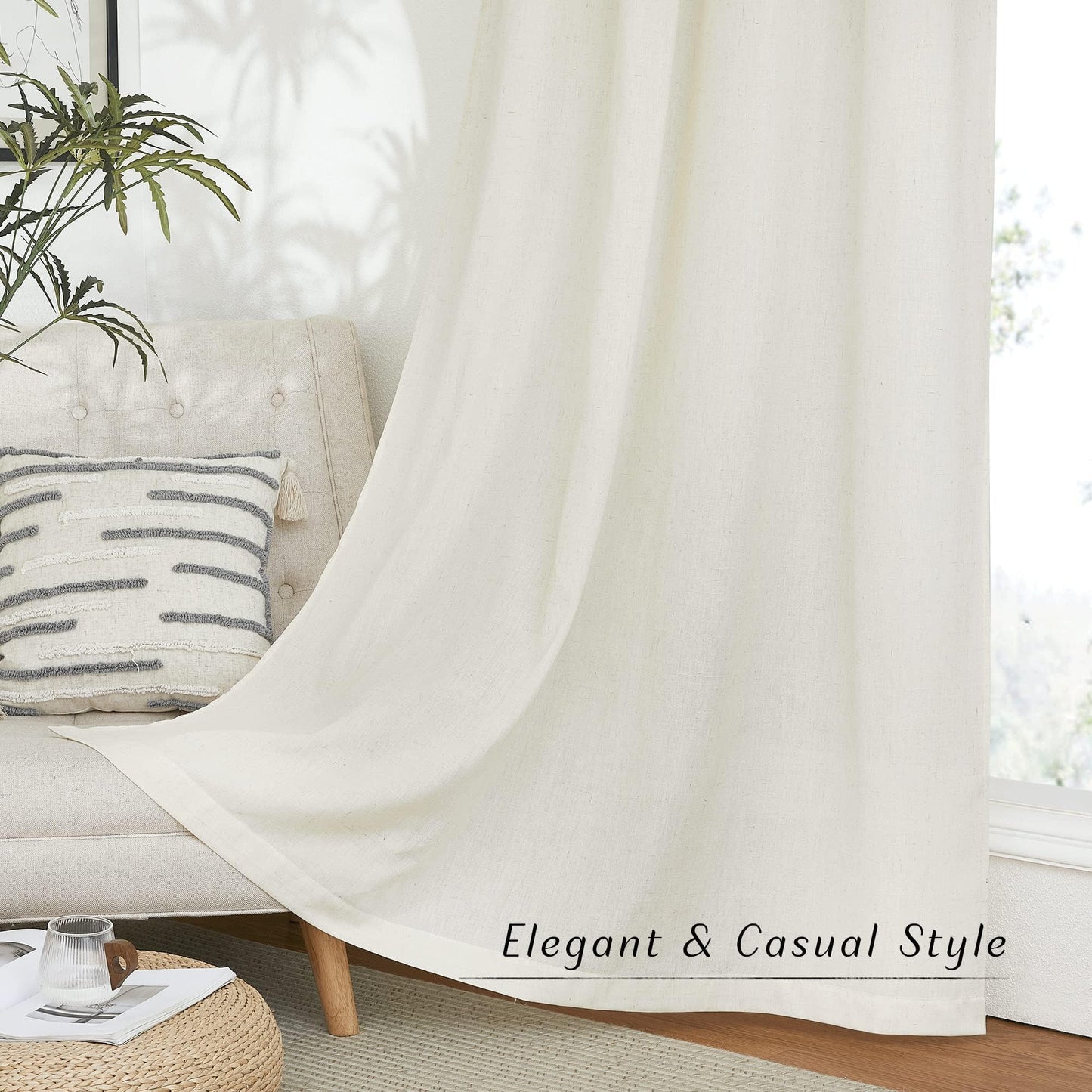 NICETOWN Linen Curtains 52x108" 2 Panels