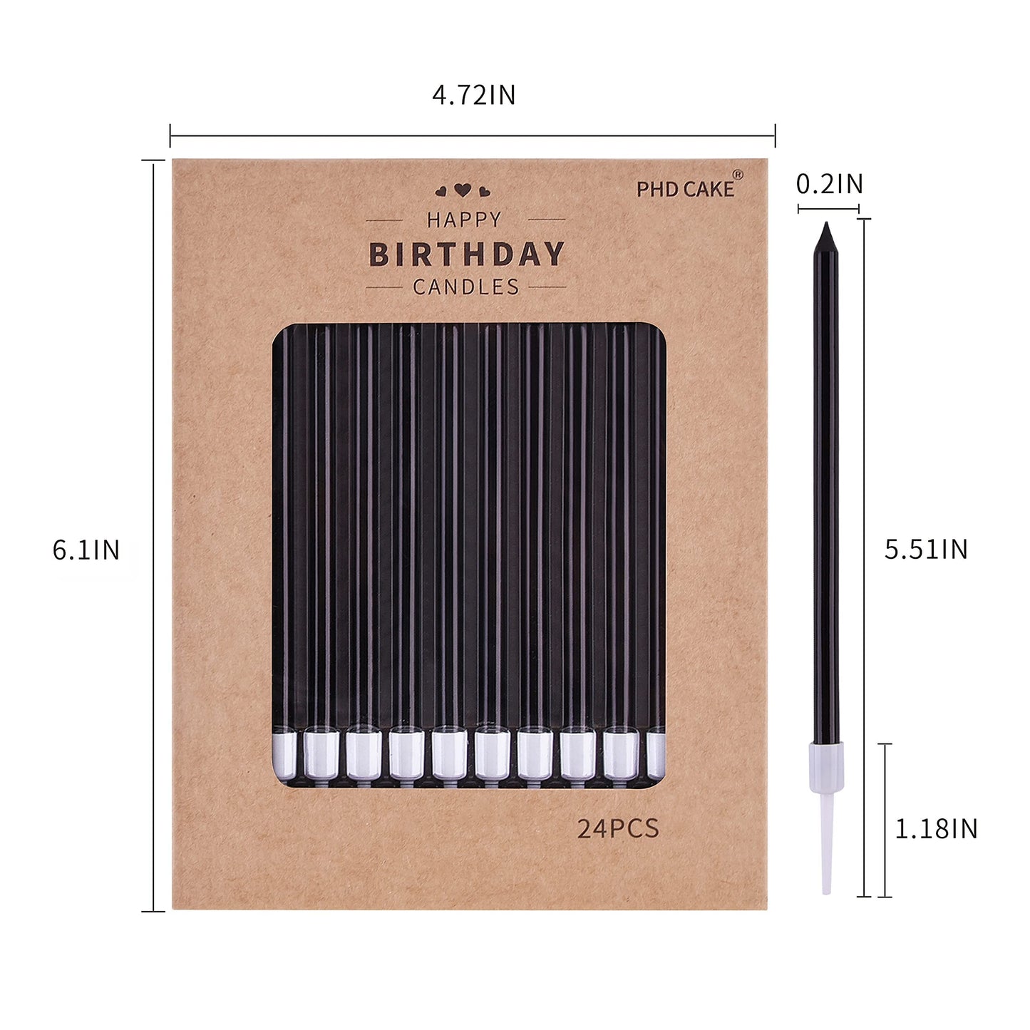 PHD CAKE Gold Long Thin Metallic Birthday Candles