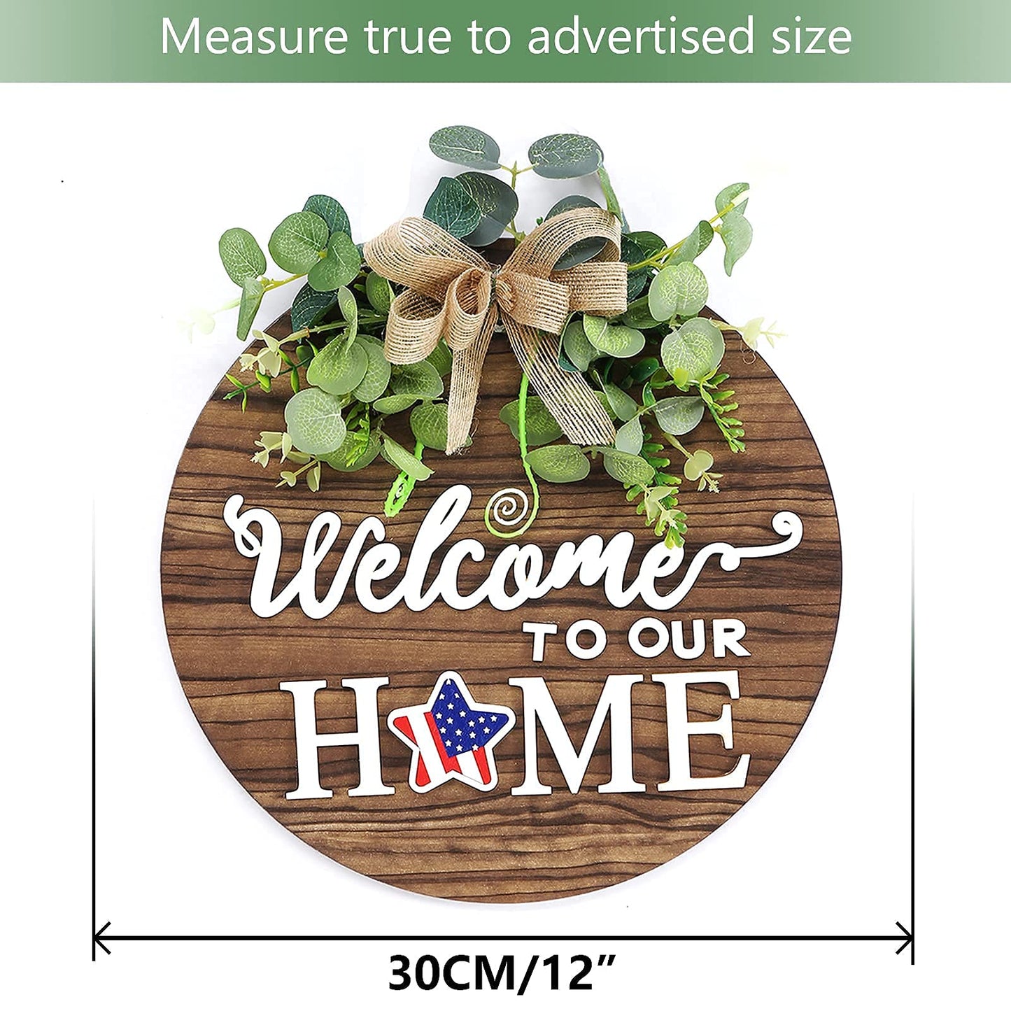 Seasonal Welcome Sign, Rustic Round Door Wreath