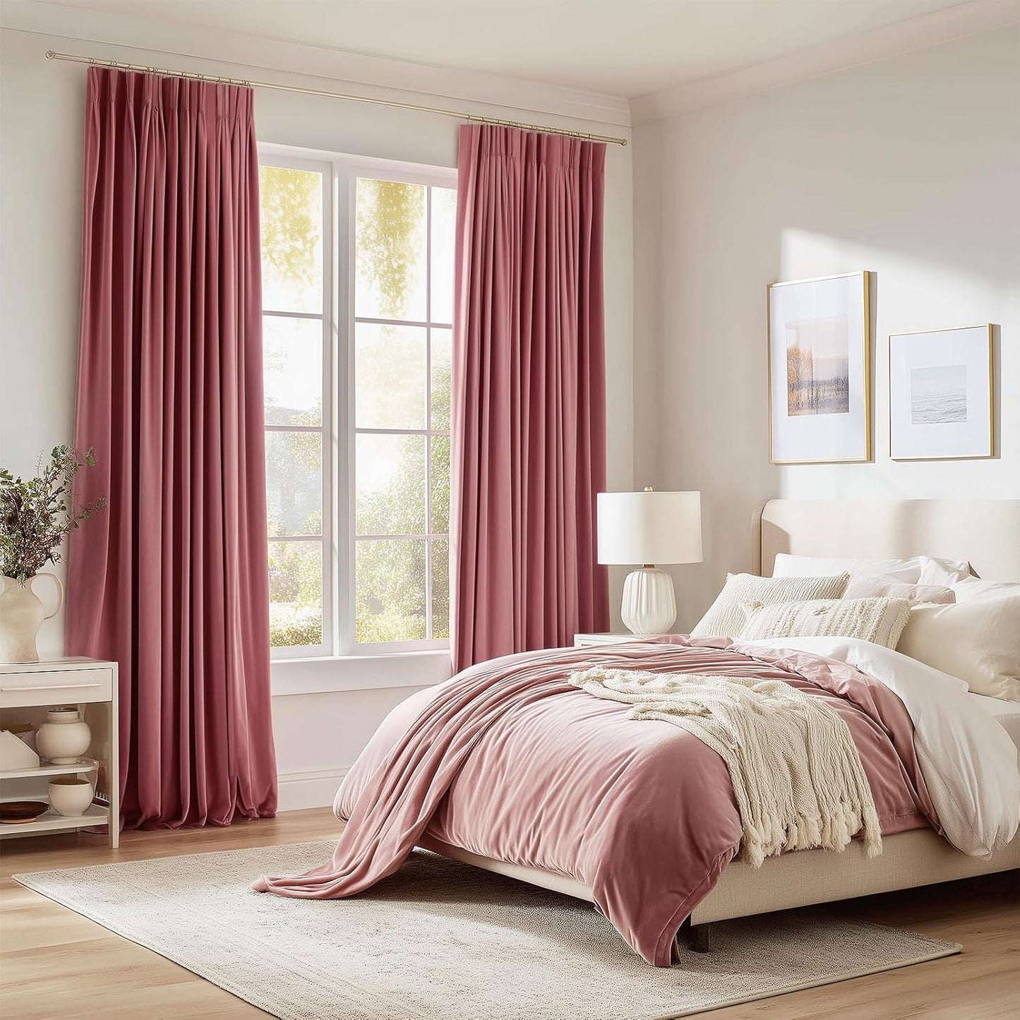 Cream Velvet Blackout Curtains 108", Set of 2
