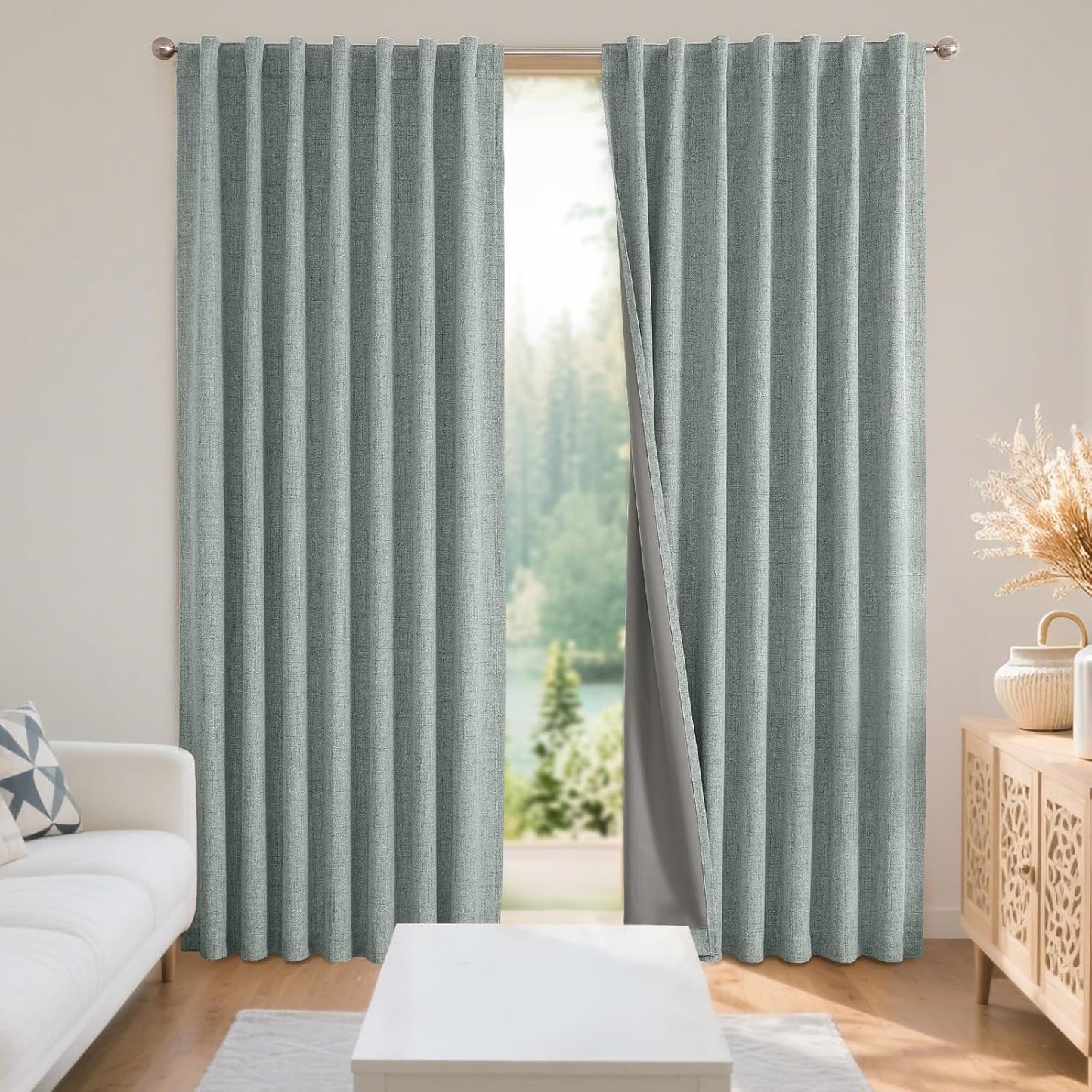 Joydeco Blackout Linen Curtains 84" 2 Panels