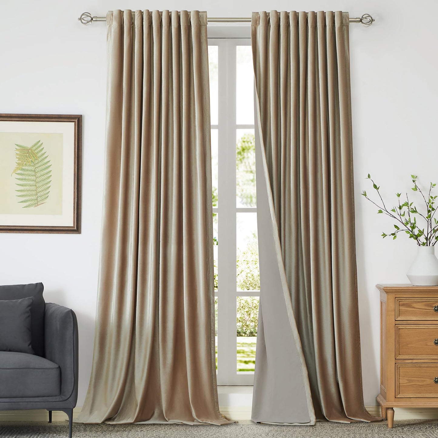 100% Blackout Ivory Off White Velvet Curtains