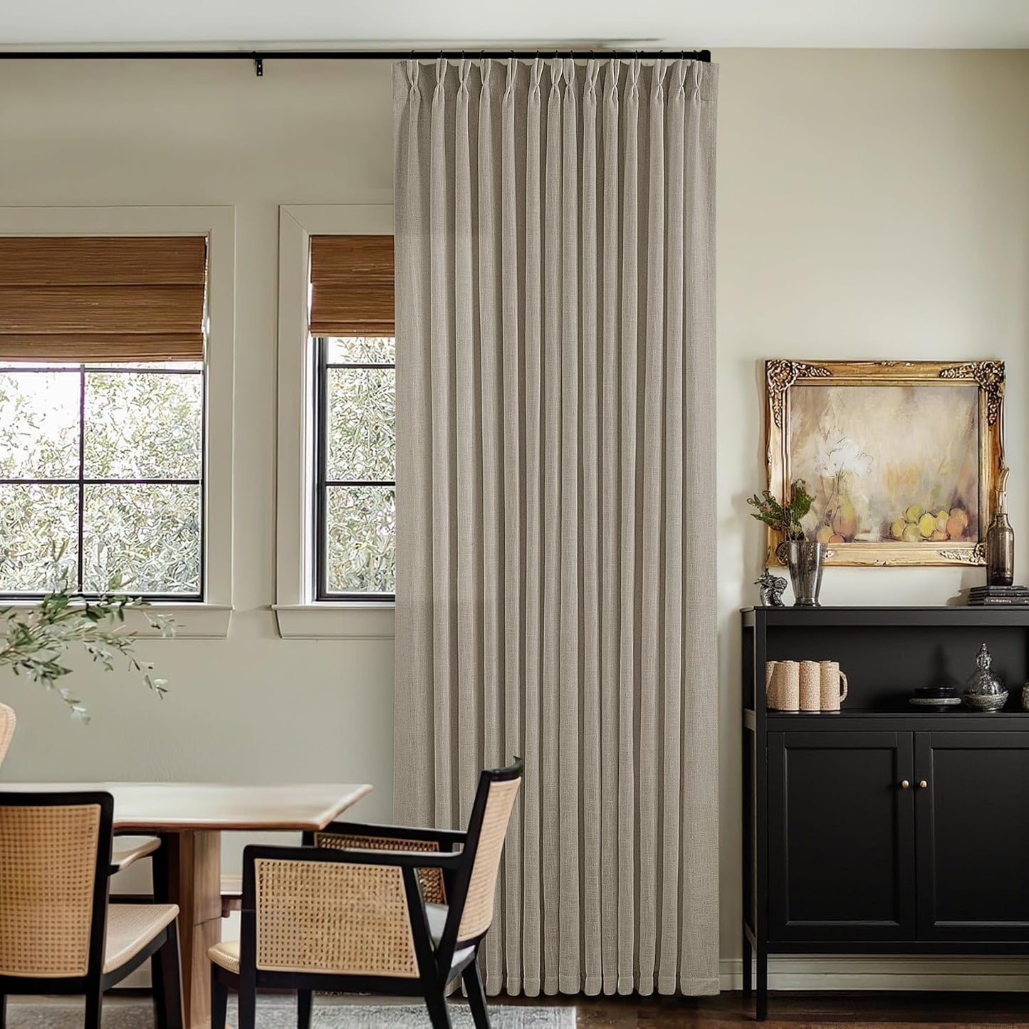 Pinch Pleated Linen Curtains 108" Beige, 2 Panels
