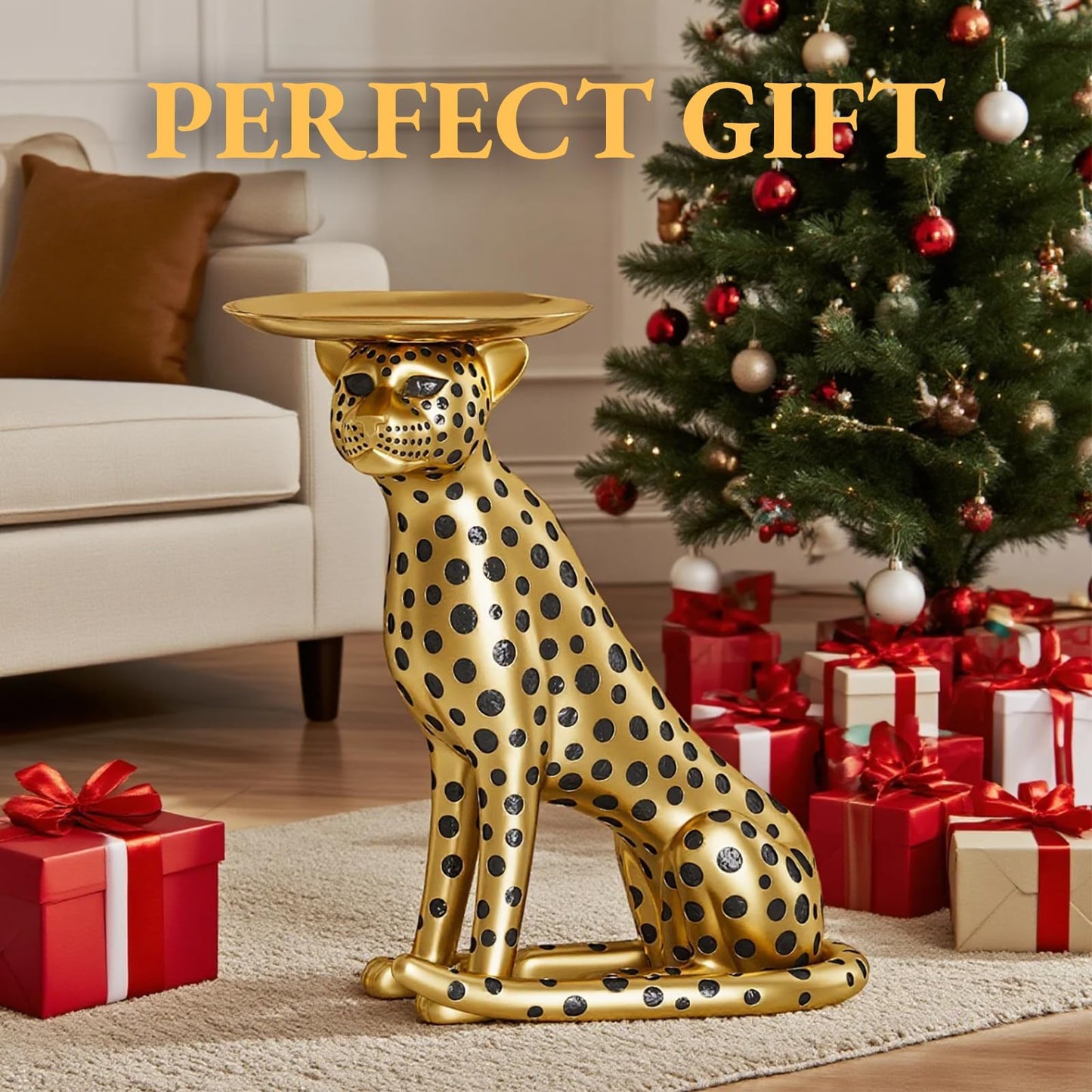 Homary Gold Leopard Side Table