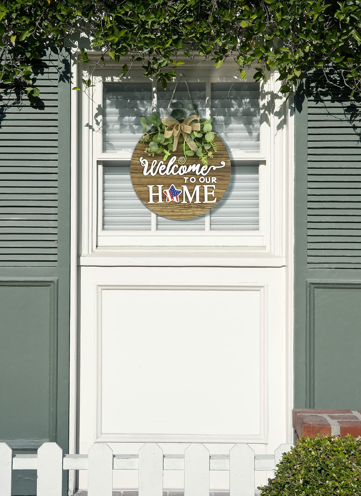 Seasonal Welcome Sign, Rustic Round Door Wreath