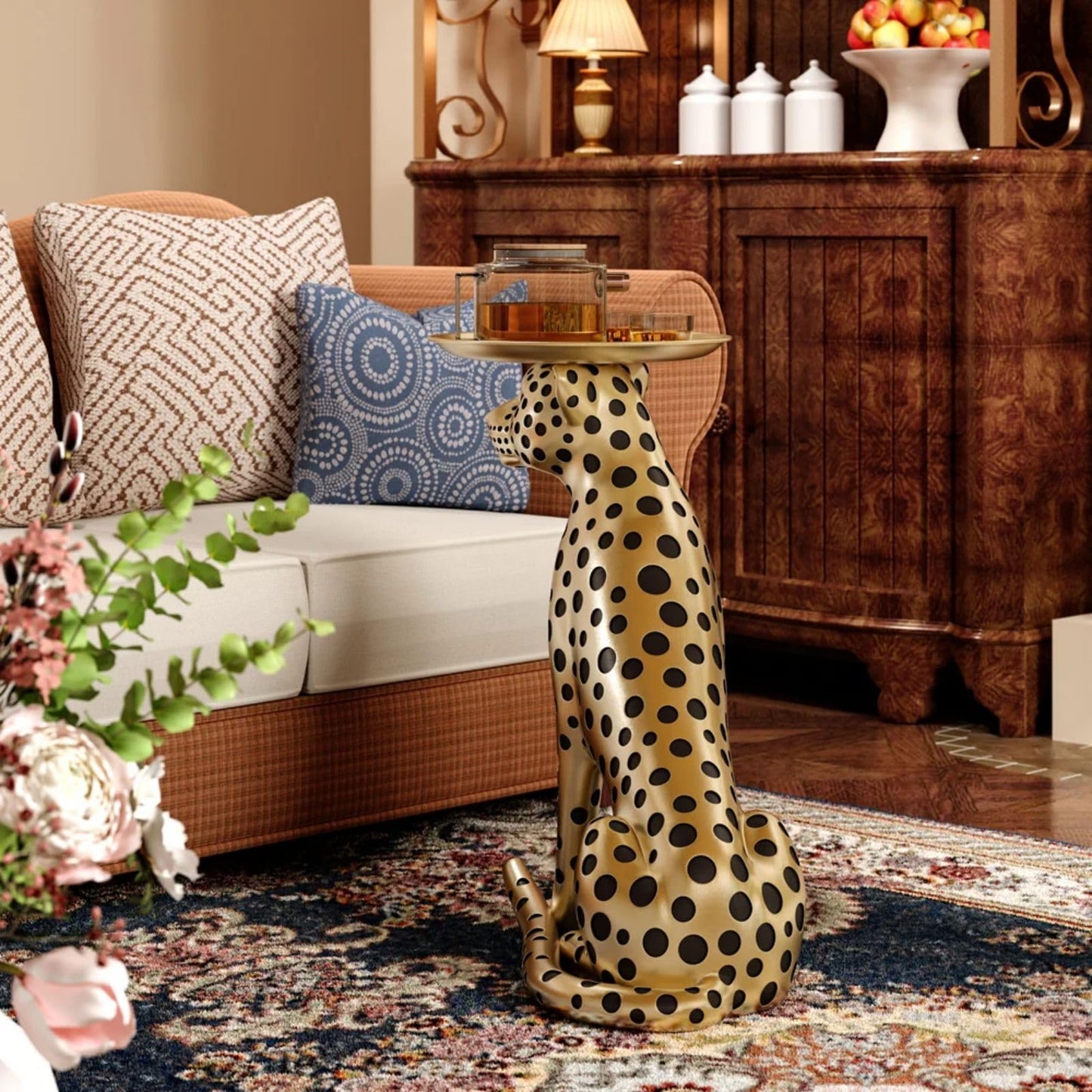 LOVEDIMA Gold Panther Statue 24.2"