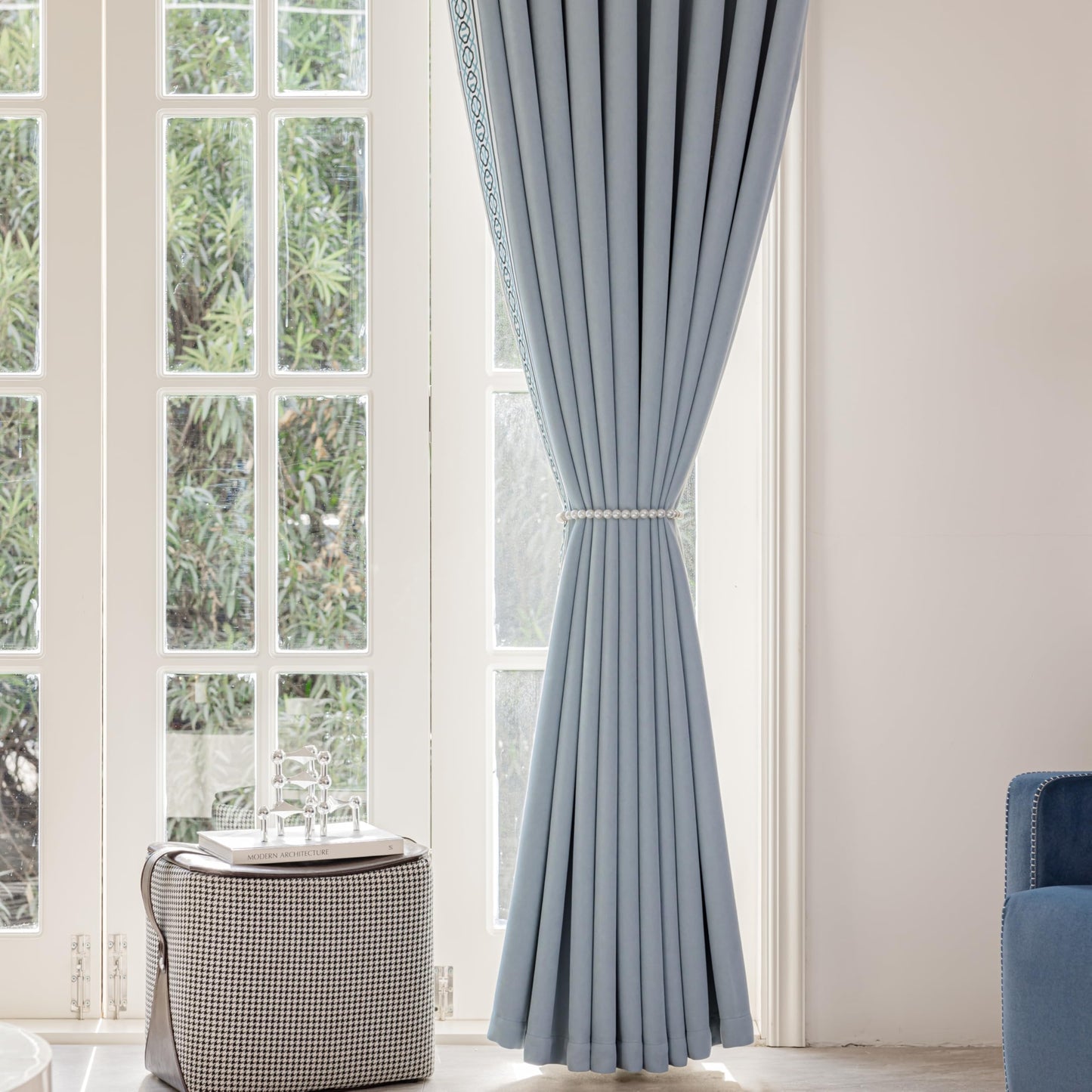 Pinch Pleat Curtains, with Geometric Trim Design