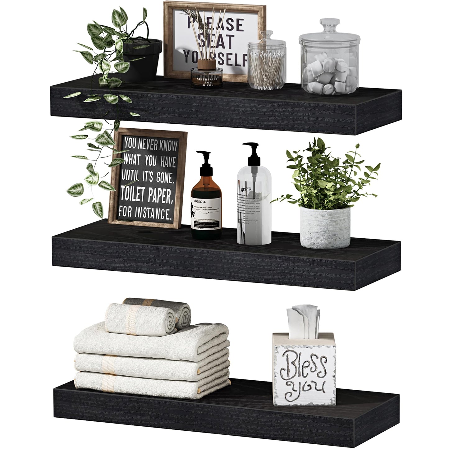 QEEIG Floating Shelves, 3pcs, Rustic Brown