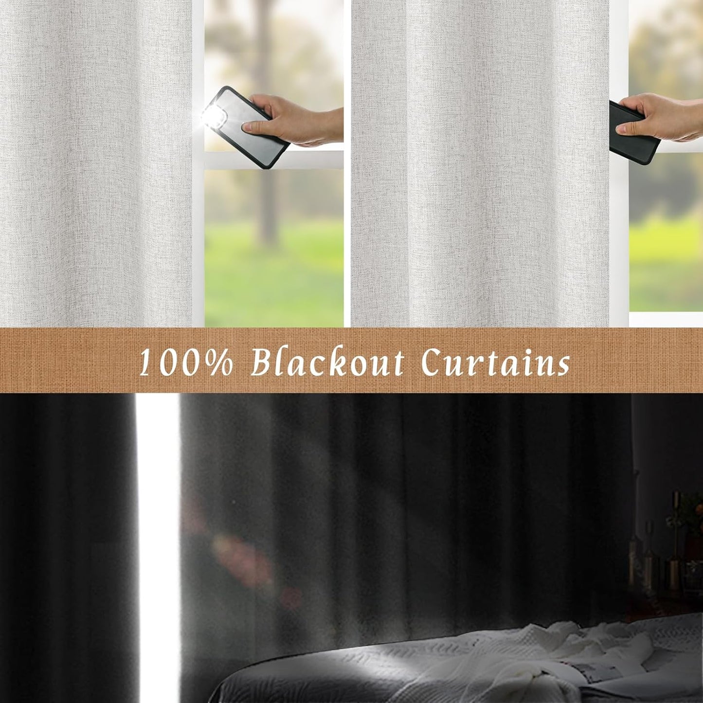 LAMIT Linen Blackout Curtains 60x84" Taupe, 2 Panels