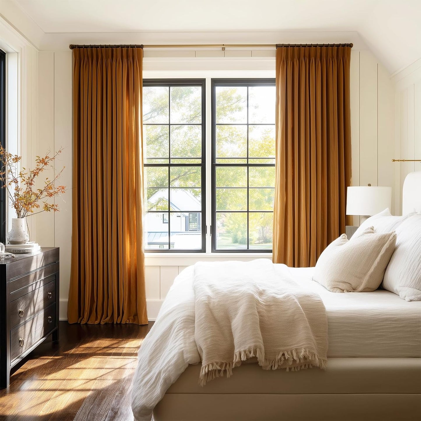 Cream Velvet Blackout Curtains 108", Set of 2