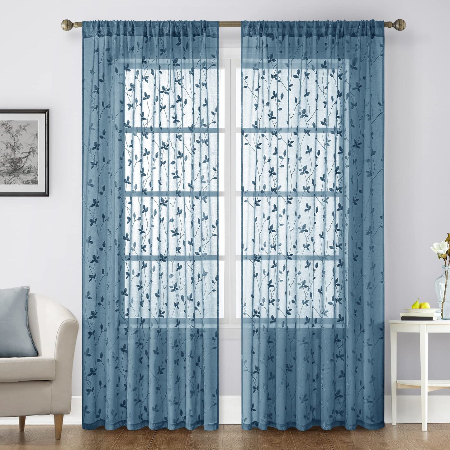 HOMEIDEAS Sheer Curtains 52x63" Green, 2 Panels