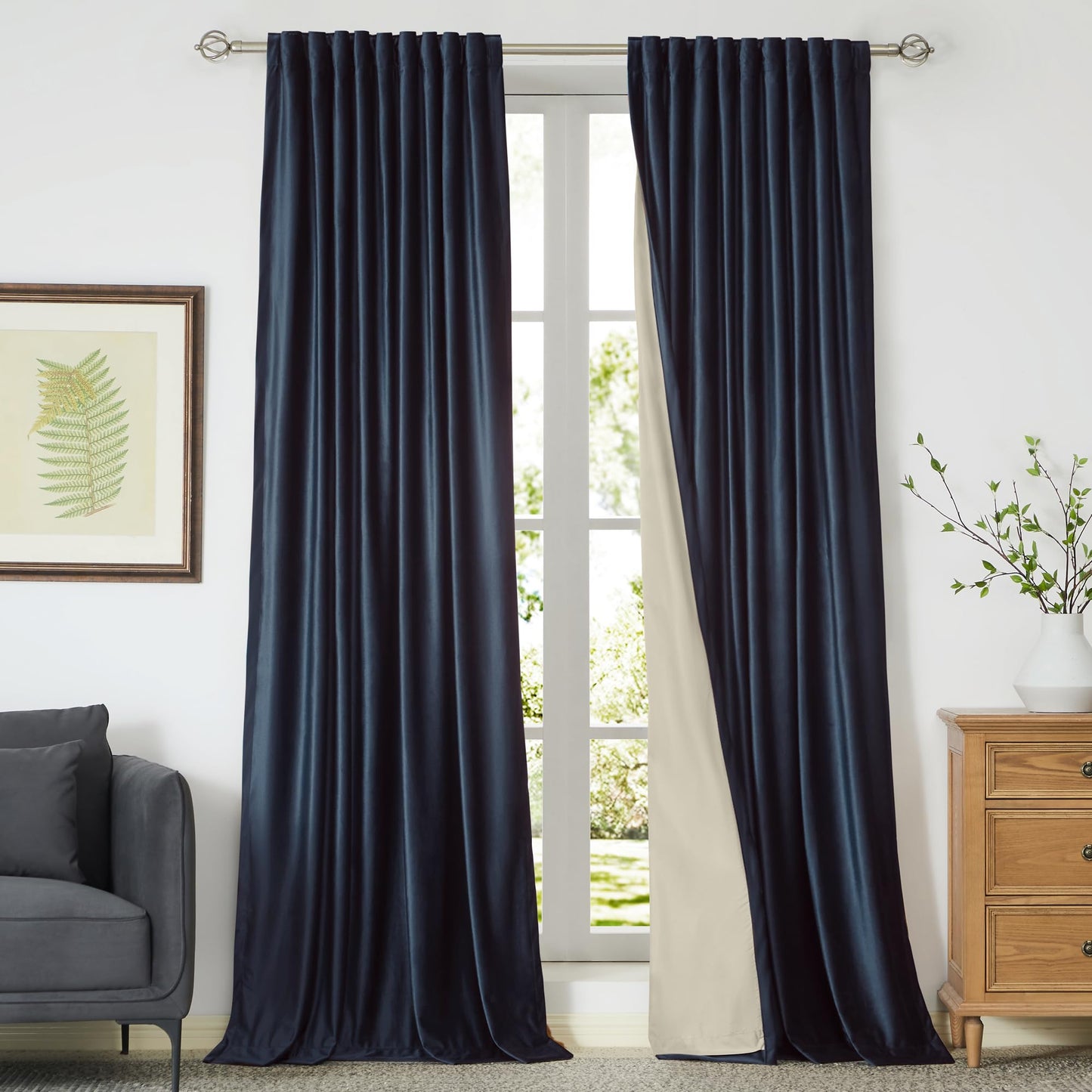100% Blackout Ivory Off White Velvet Curtains